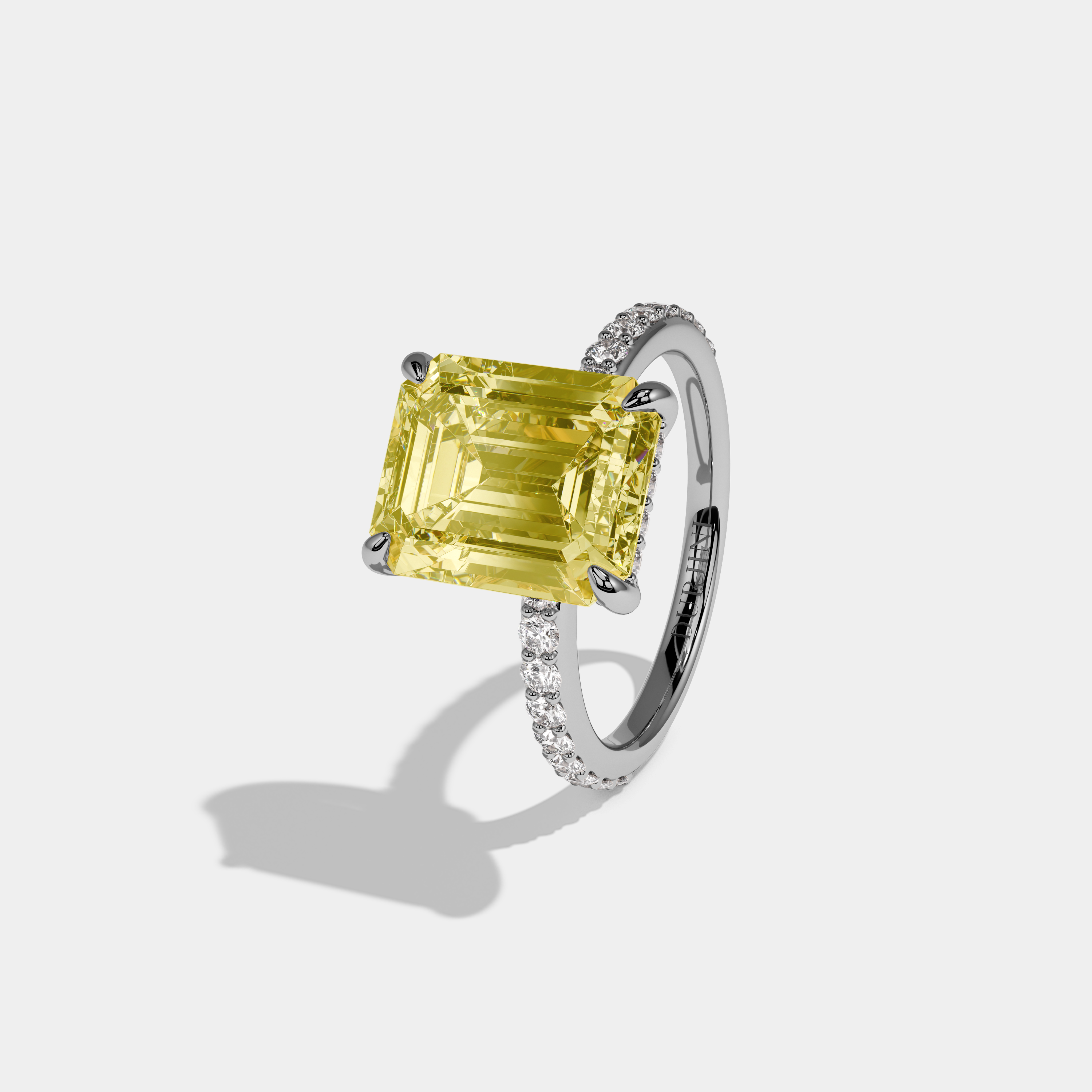 Emily Fancy Yellow Emerald Cut Diamond Band Engagement Ring 6ct 18K White Gold