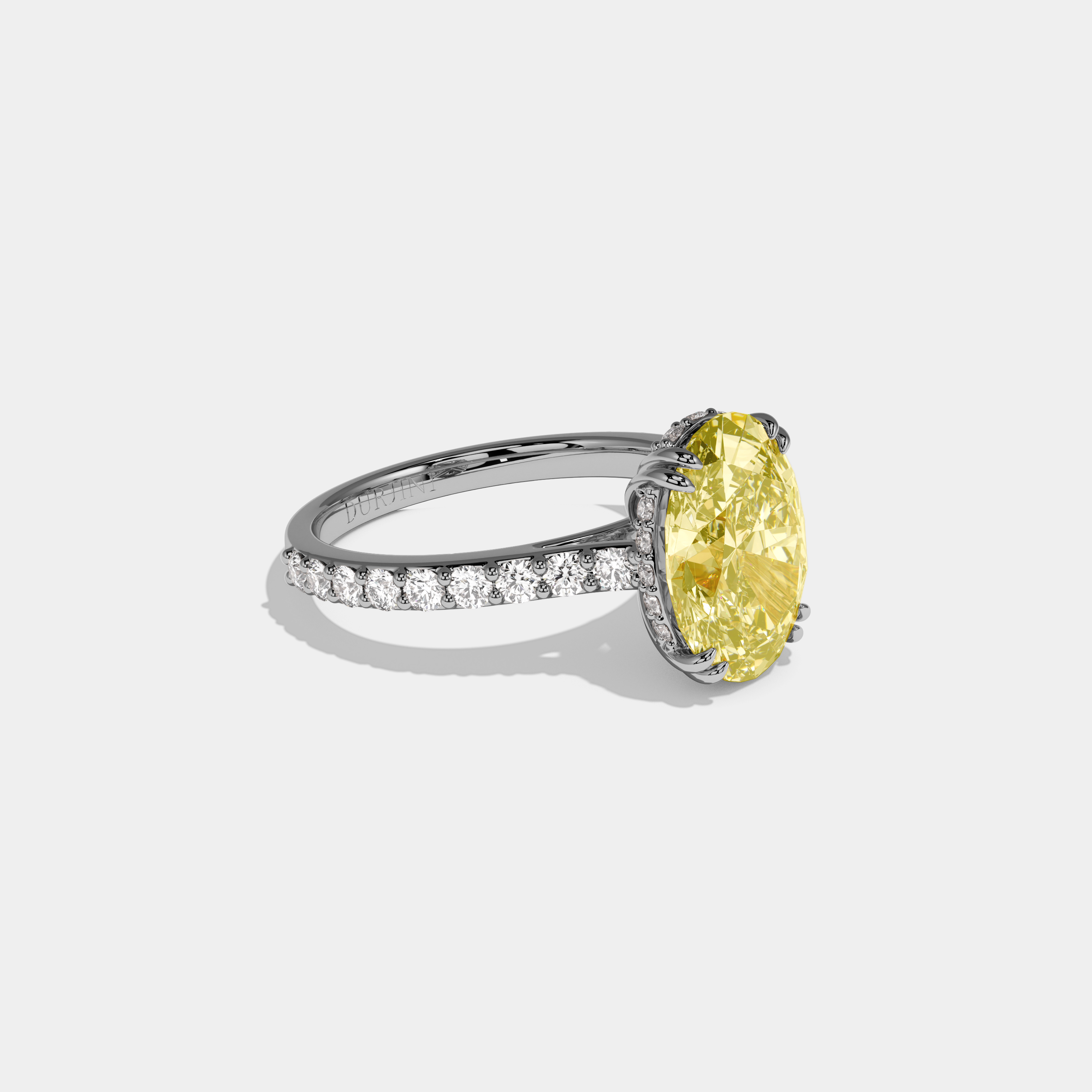 Jemima Fancy Yellow Oval Cut Diamond Band Engagement Ring 7ct 18K White Gold