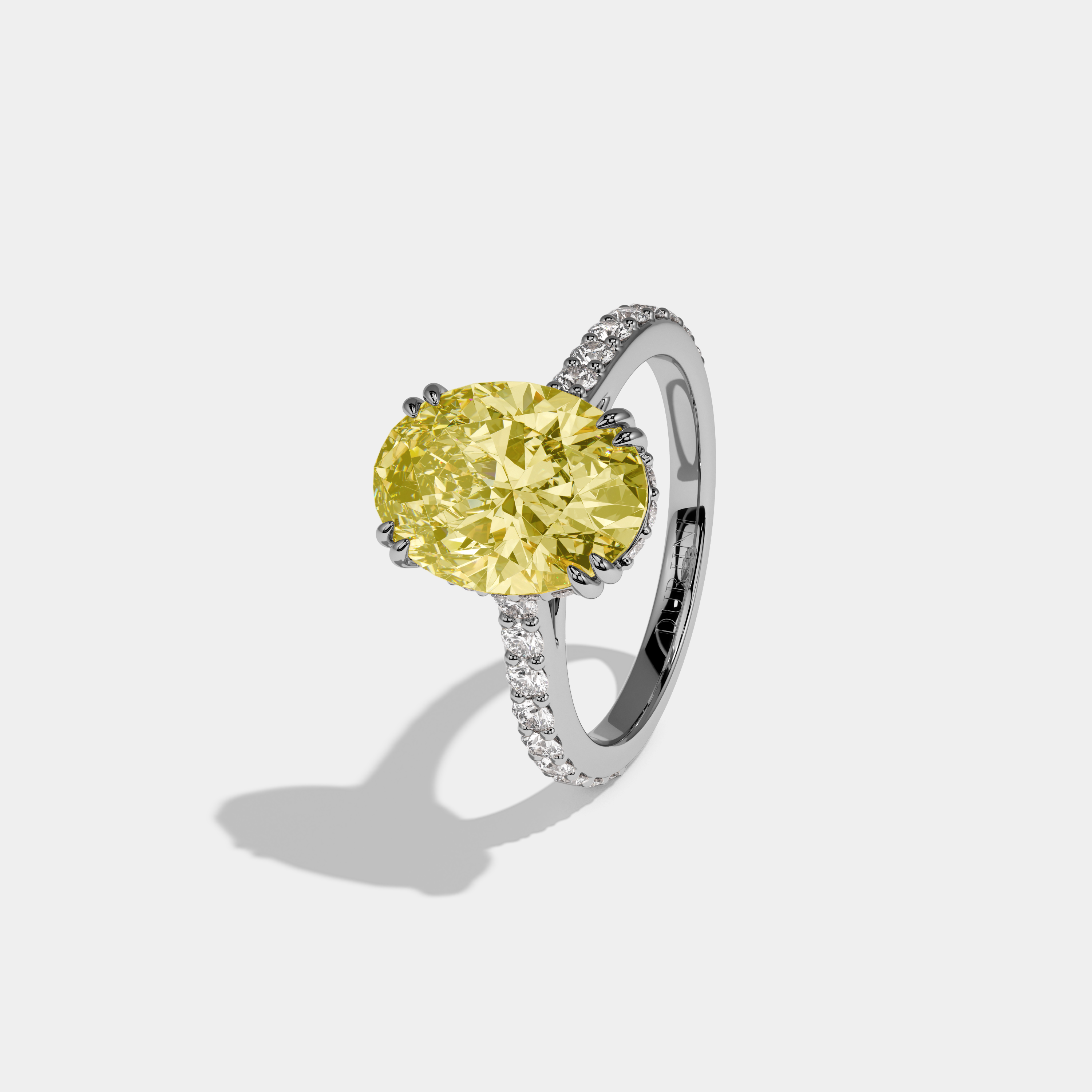 Jemima Fancy Yellow Oval Cut Diamond Band Engagement Ring 7ct 18K White Gold