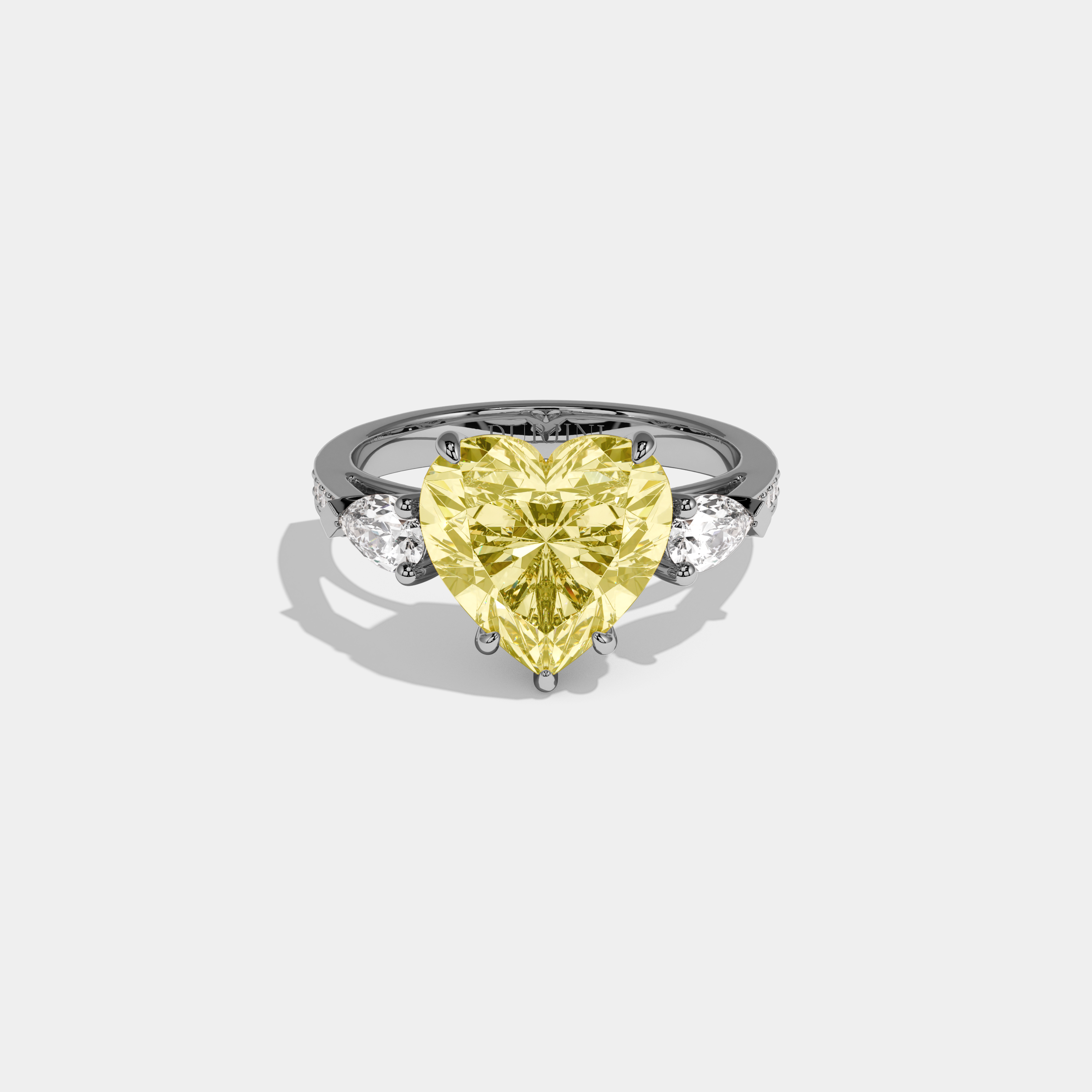 Georgina Fancy Yellow Heart Brilliant Cut Diamond Band With Pear Sides Engagement Ring 7ct 18K White Gold