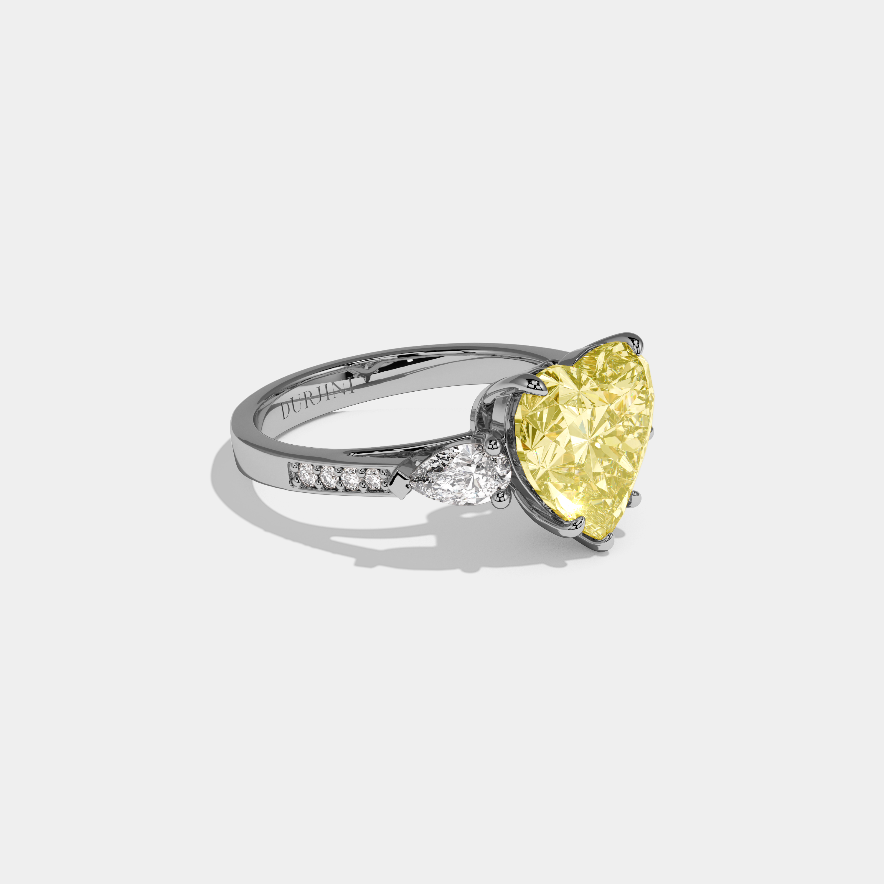 Georgina Fancy Yellow Heart Brilliant Cut Diamond Band With Pear Sides Engagement Ring 7ct 18K White Gold