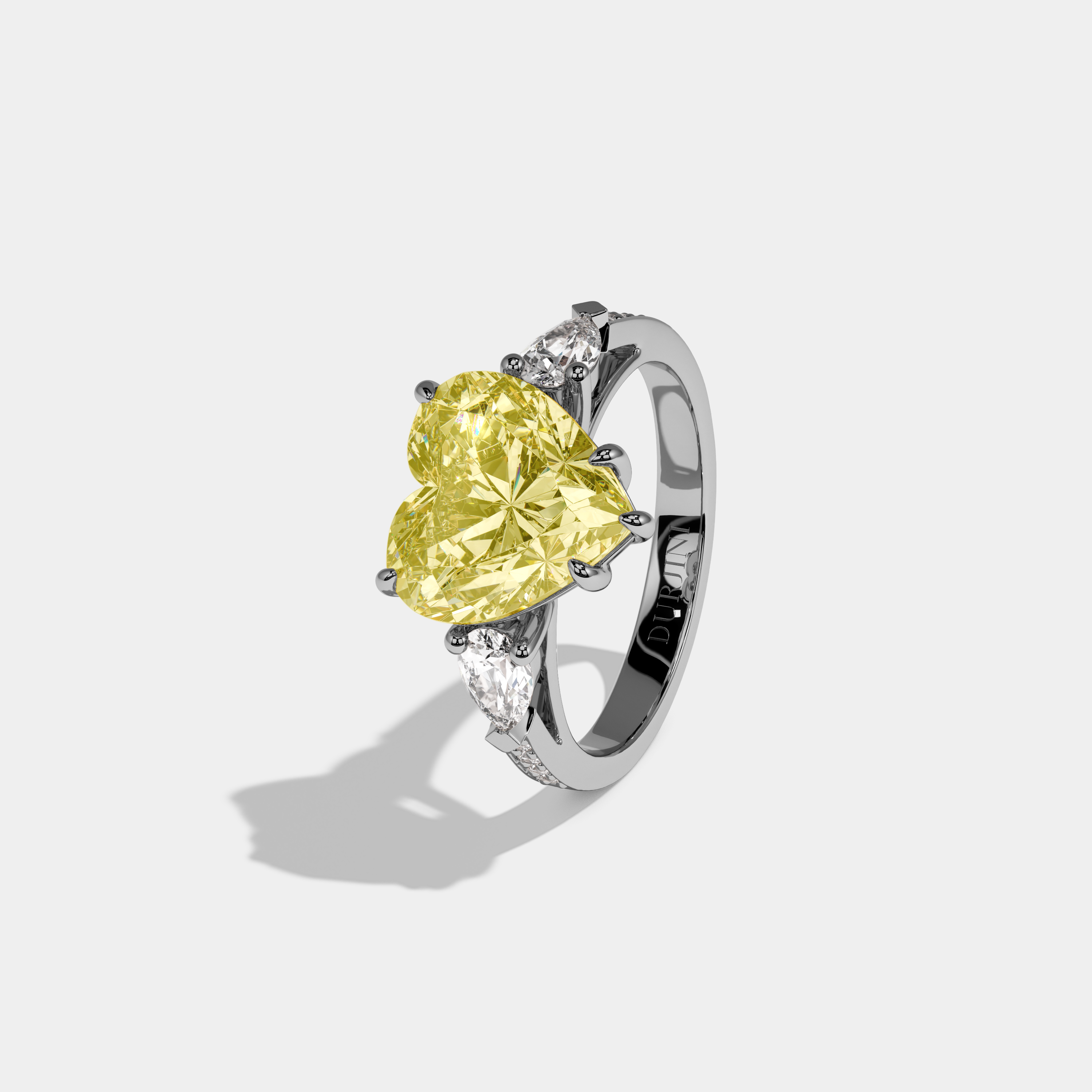 Georgina Fancy Yellow Heart Brilliant Cut Diamond Band With Pear Sides Engagement Ring 7ct 18K White Gold