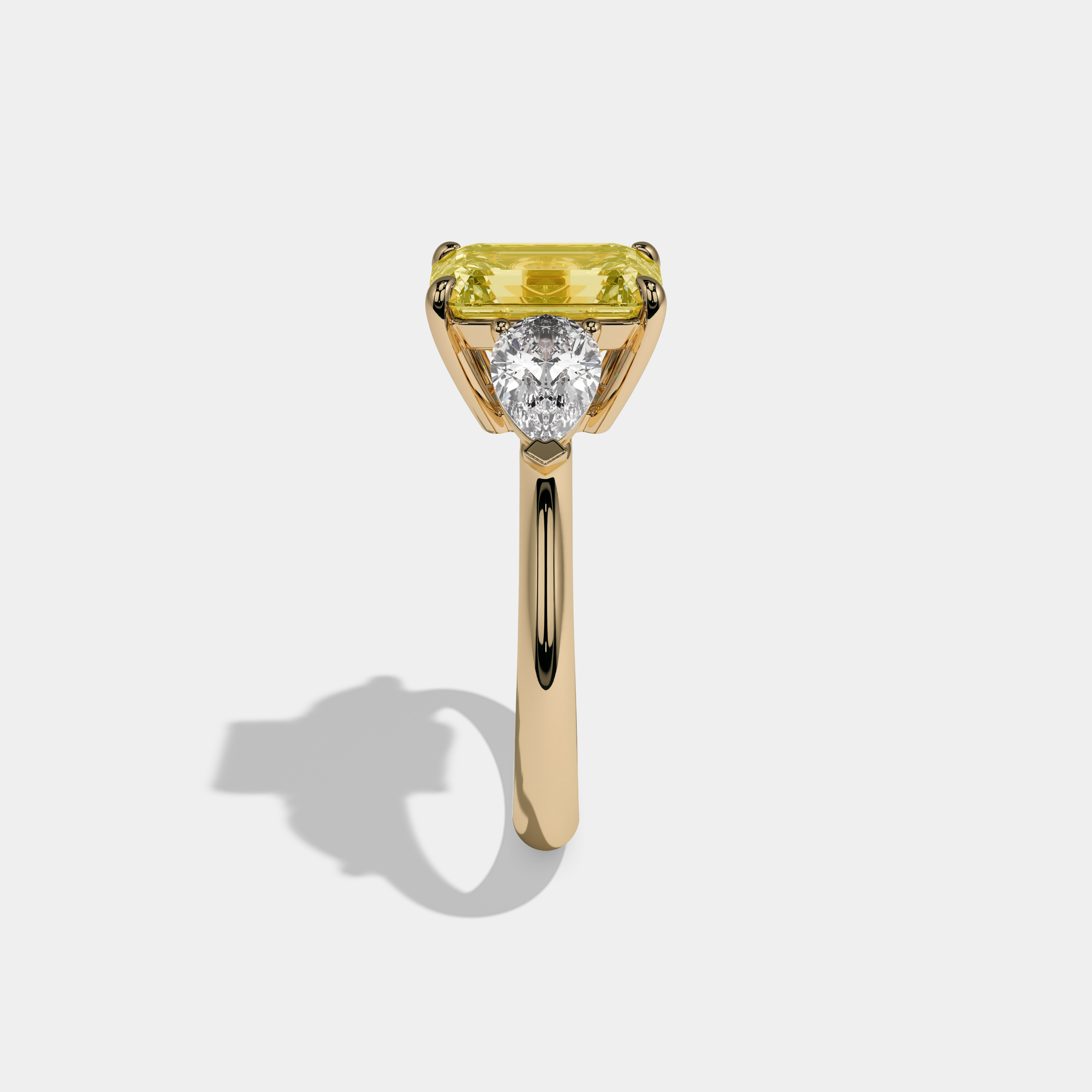 Seraphina Fancy Yellow Emerald Cut Diamond Plain Band With Pear Cut Sides Engagement Ring 6ct 18K Yellow Gold