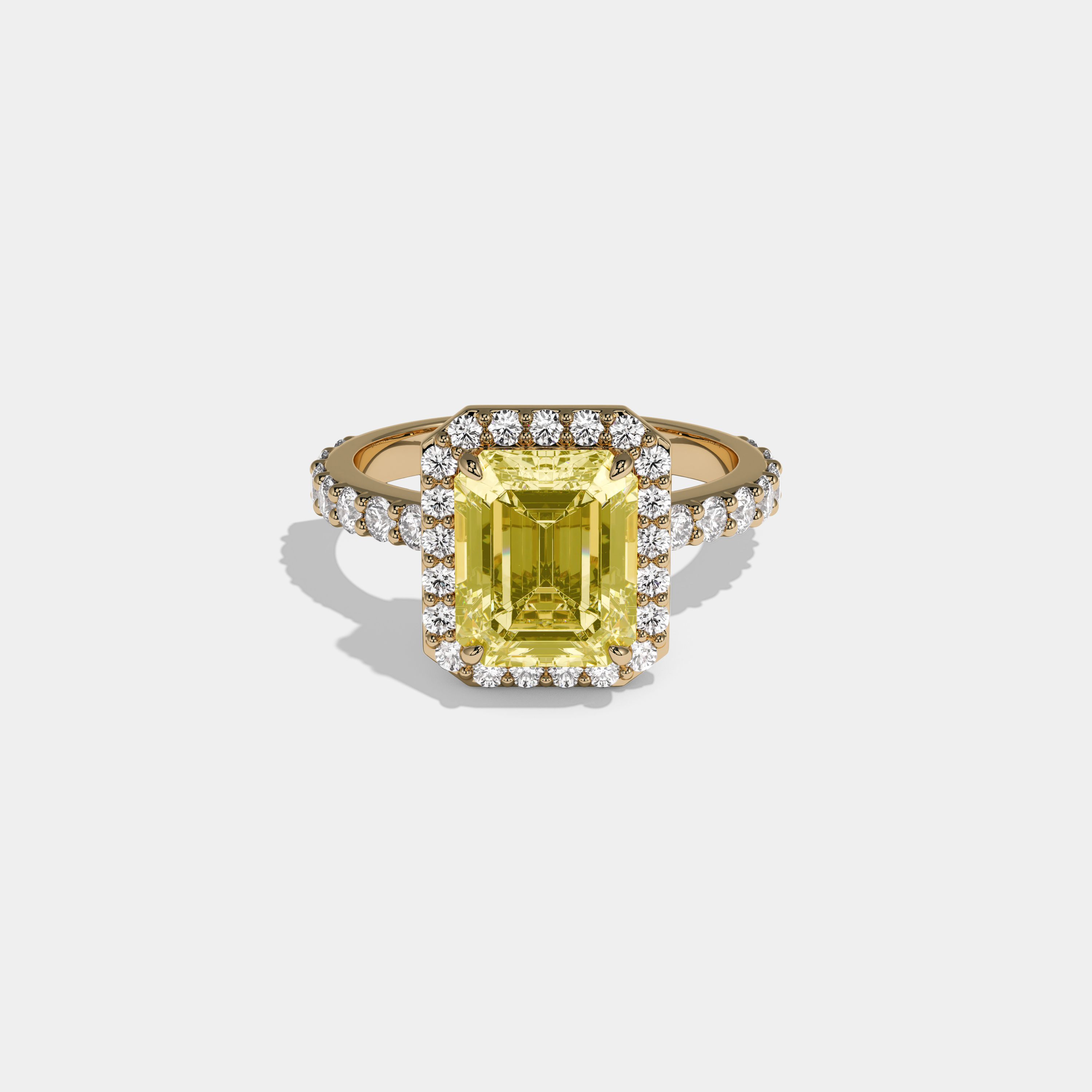 Isolde Fancy Yellow Emerald Cut Diamond Band Engagement Ring 6ct 18K Yellow Gold