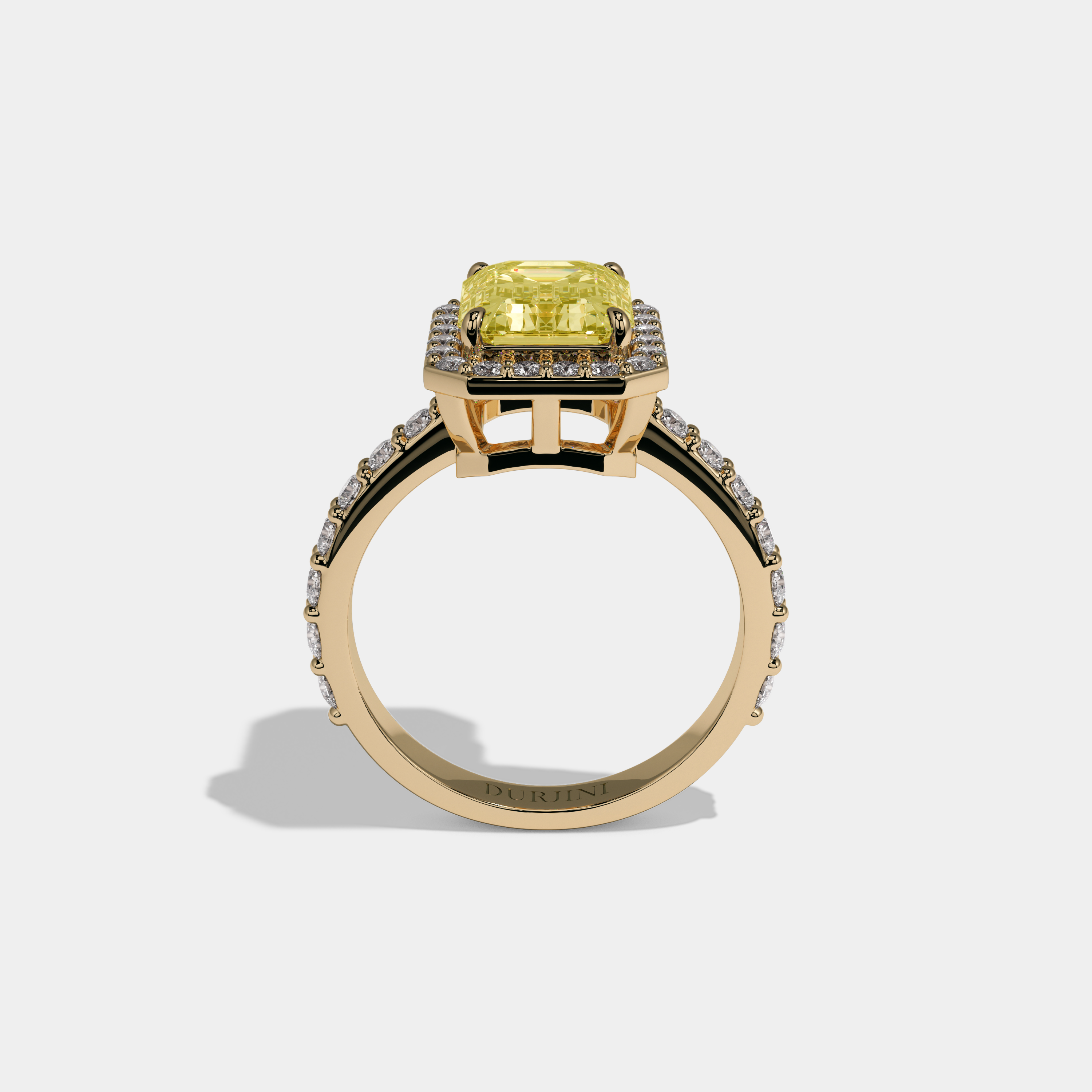Isolde Fancy Yellow Emerald Cut Diamond Band Engagement Ring 6ct 18K Yellow Gold