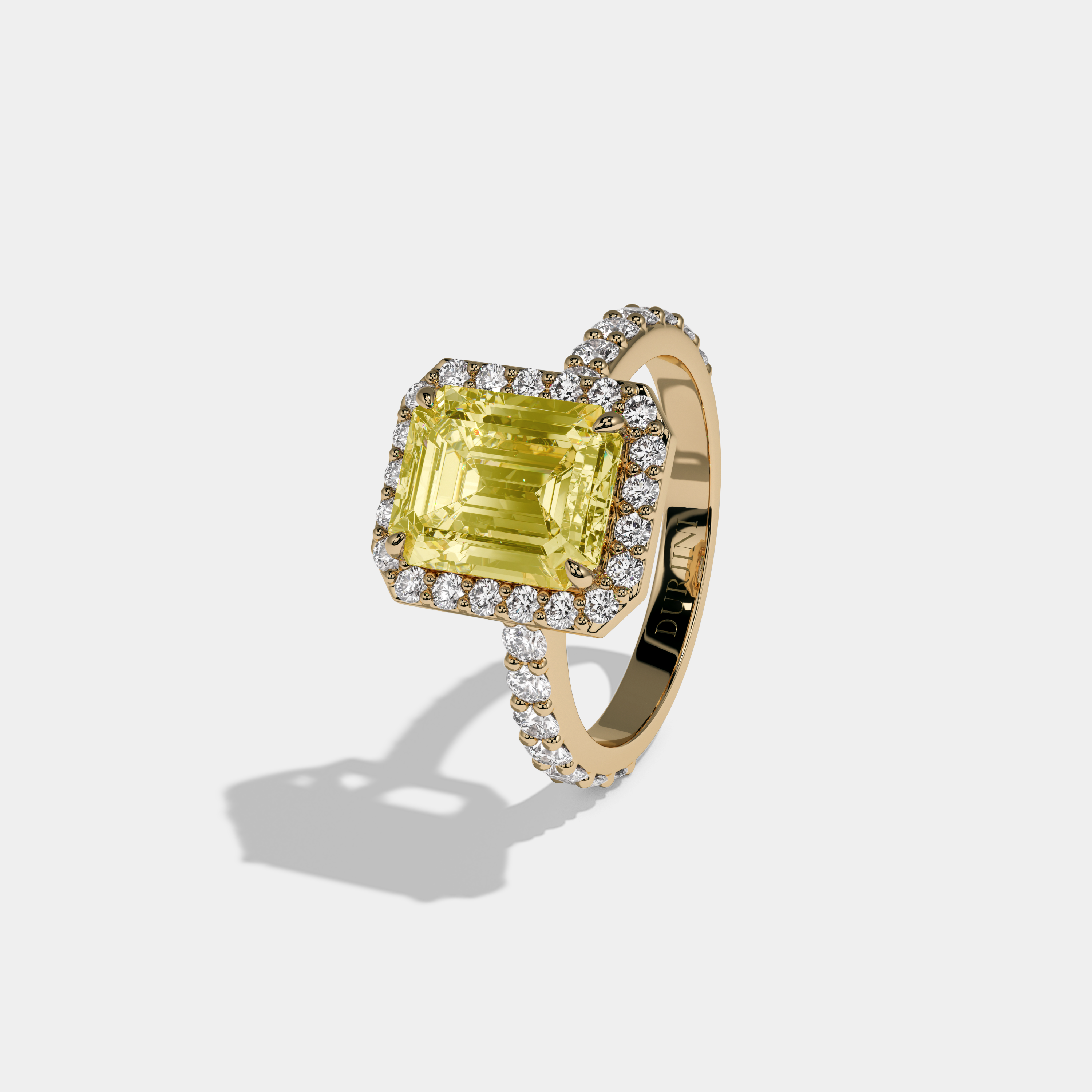 Isolde Fancy Yellow Emerald Cut Diamond Band Engagement Ring 6ct 18K Yellow Gold