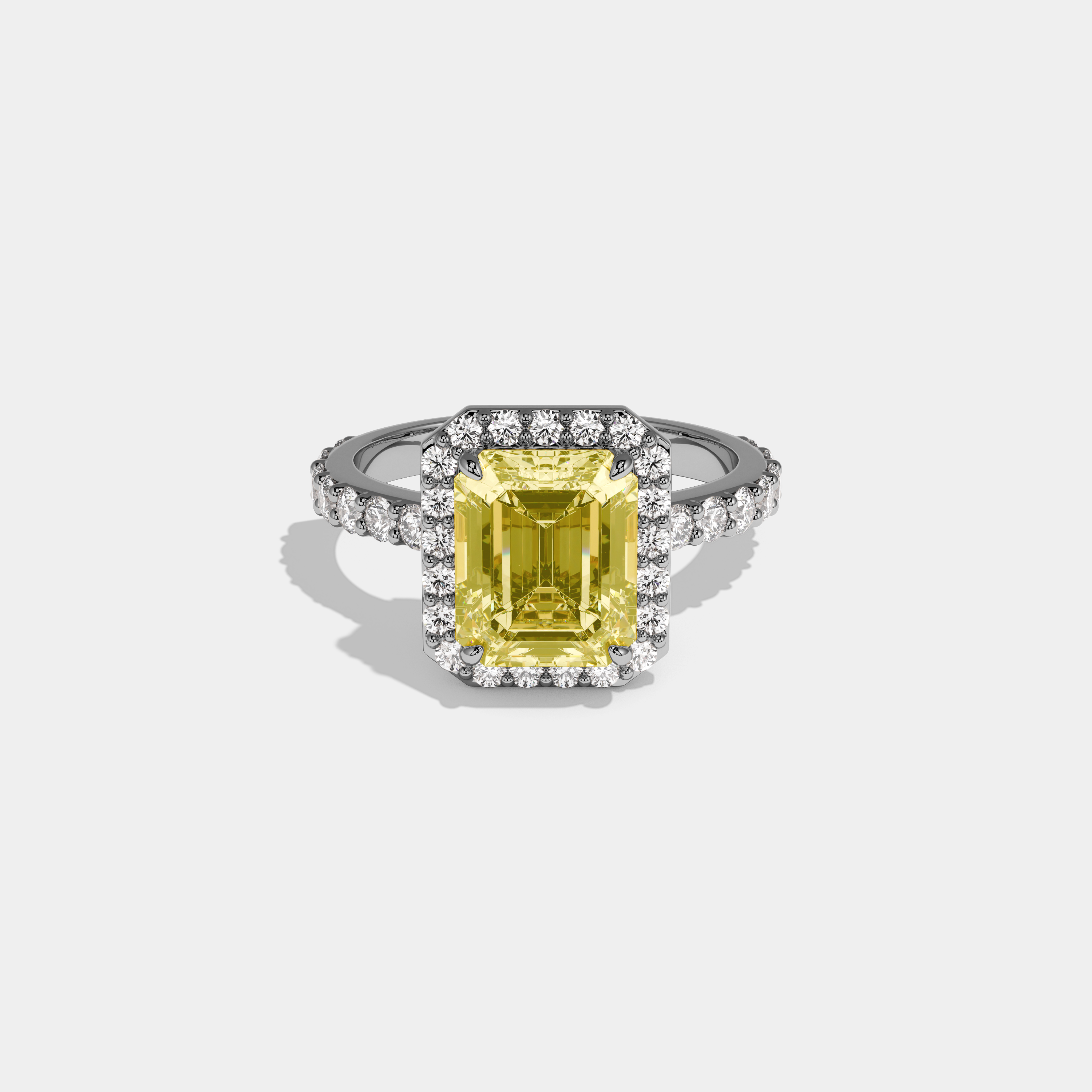 Tilly Fancy Yellow Emerald Cut Diamond Band Engagement Ring 6ct 18K White Gold