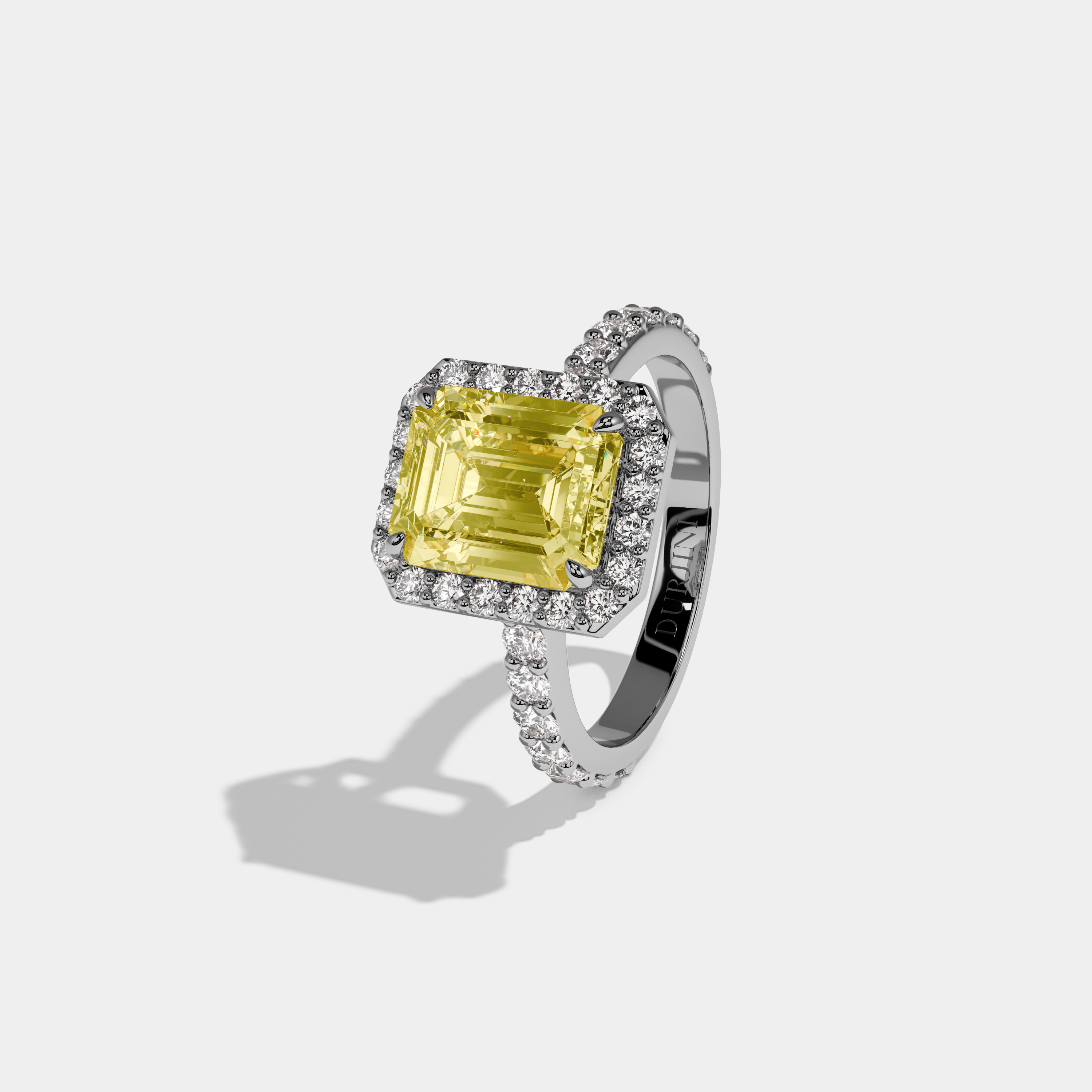 Tilly Fancy Yellow Emerald Cut Diamond Band Engagement Ring 6ct 18K White Gold