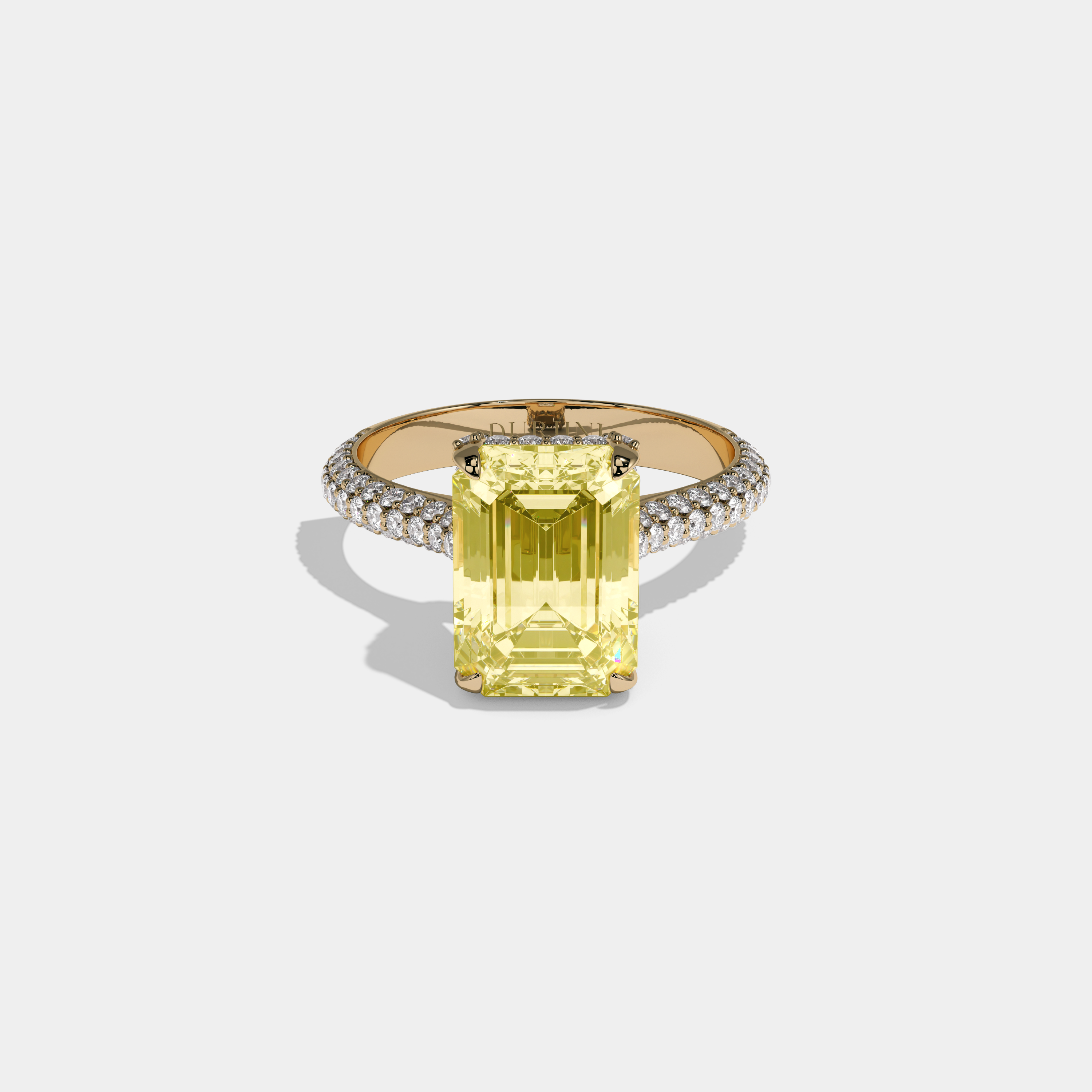 Victoria Fancy Yellow Emerald Cut Diamond Band Engagement Ring 6ct 18K Yellow Gold