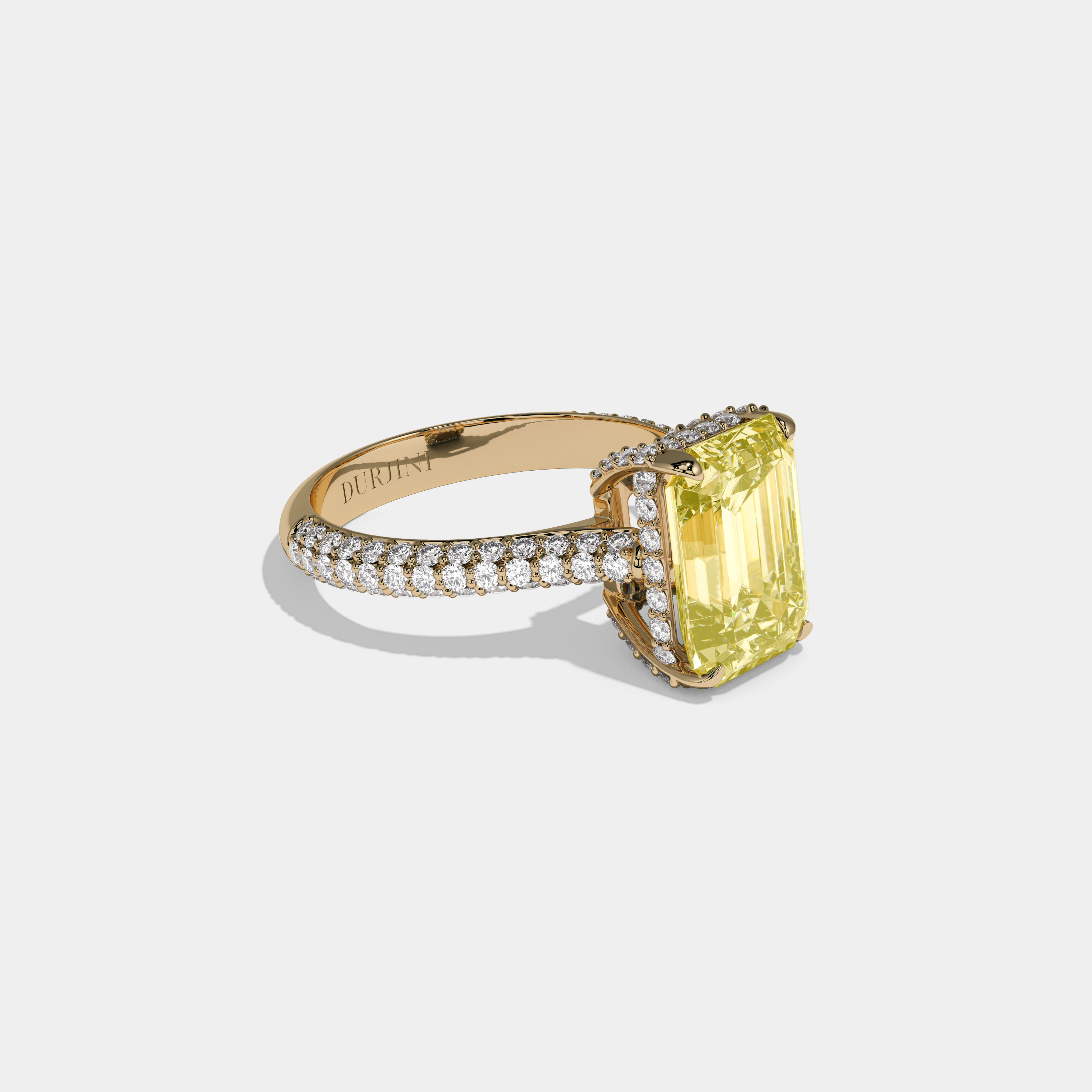 Victoria Fancy Yellow Emerald Cut Diamond Band Engagement Ring 6ct 18K Yellow Gold