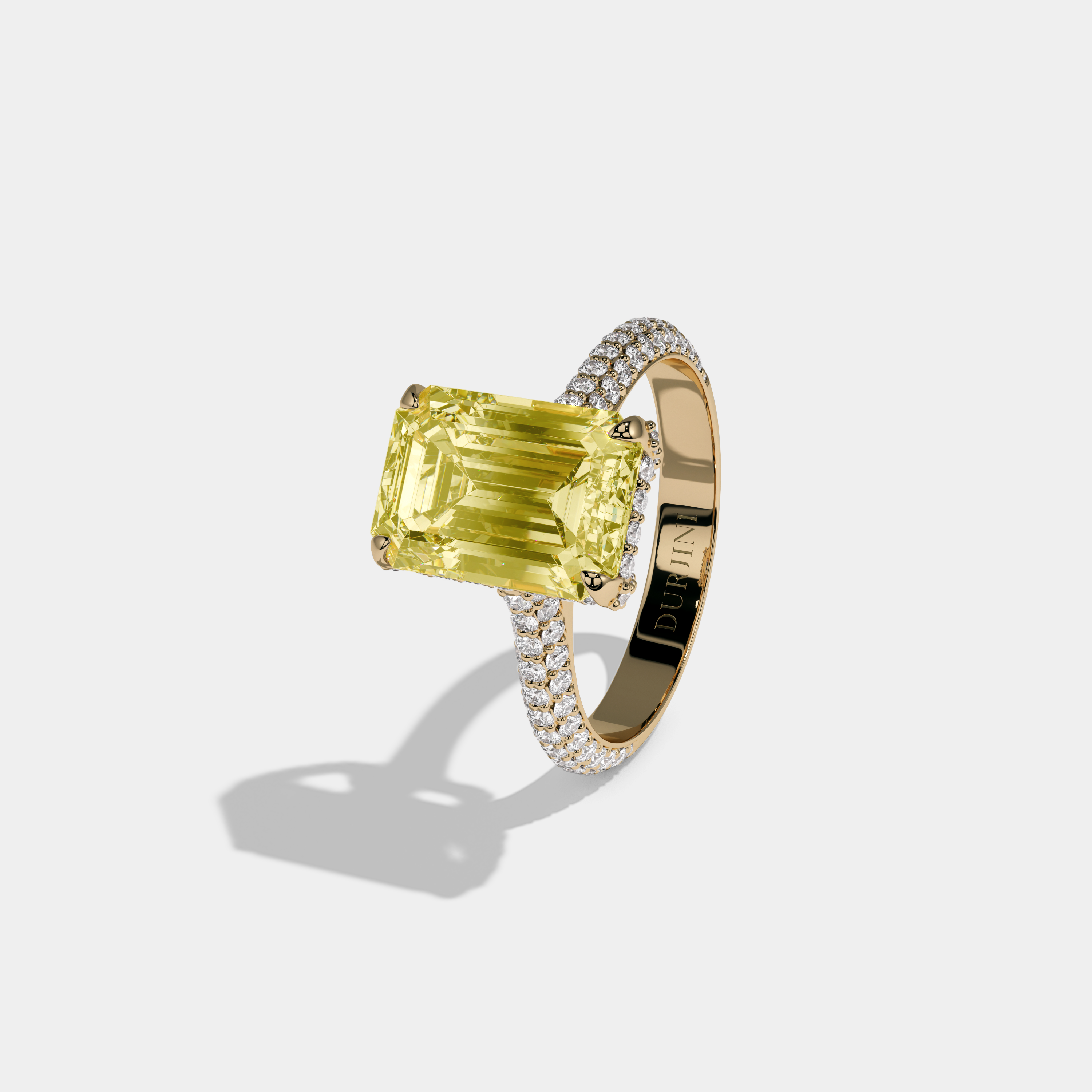 Victoria Fancy Yellow Emerald Cut Diamond Band Engagement Ring 6ct 18K Yellow Gold