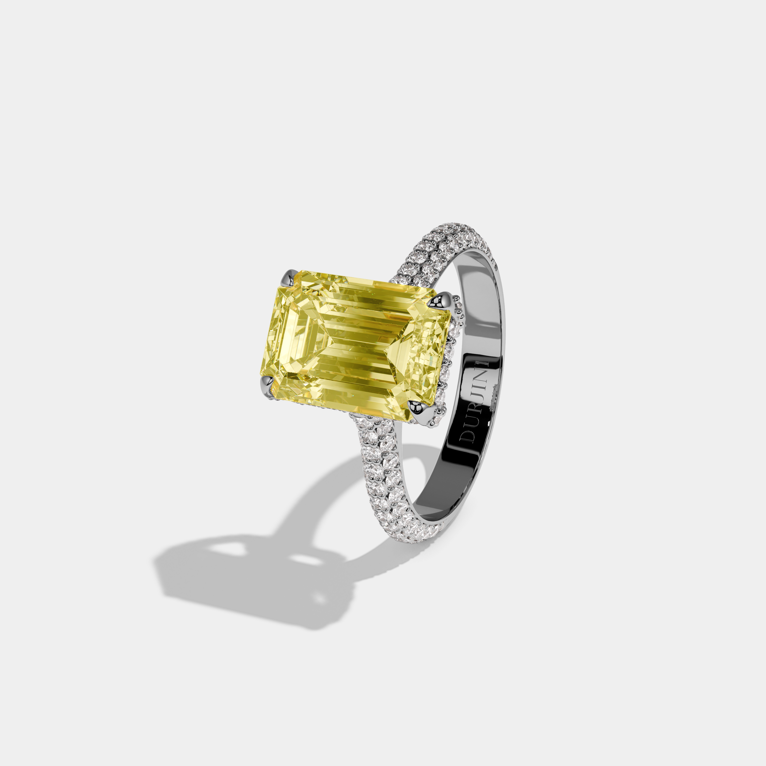 Lailah Fancy Yellow Emerald Cut Diamond Band Engagement Ring 6ct 18K White Gold