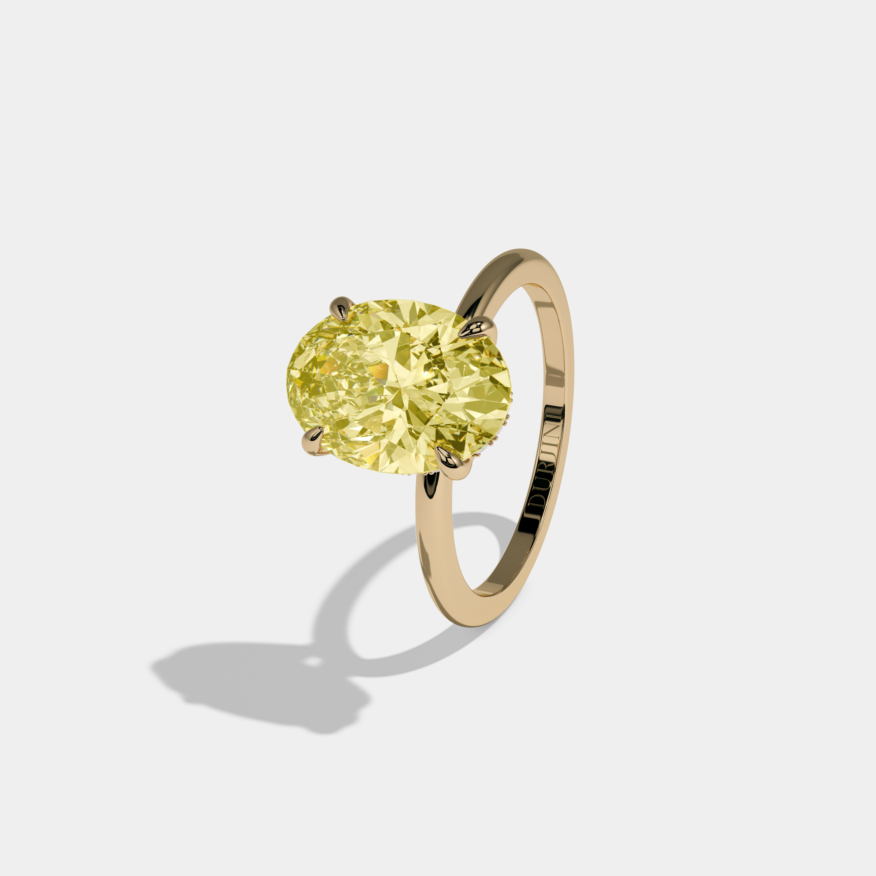 Charlotte Fancy Yellow Oval Cut Diamond Plain Band Engagement Ring 6.5ct 18K Yellow Gold