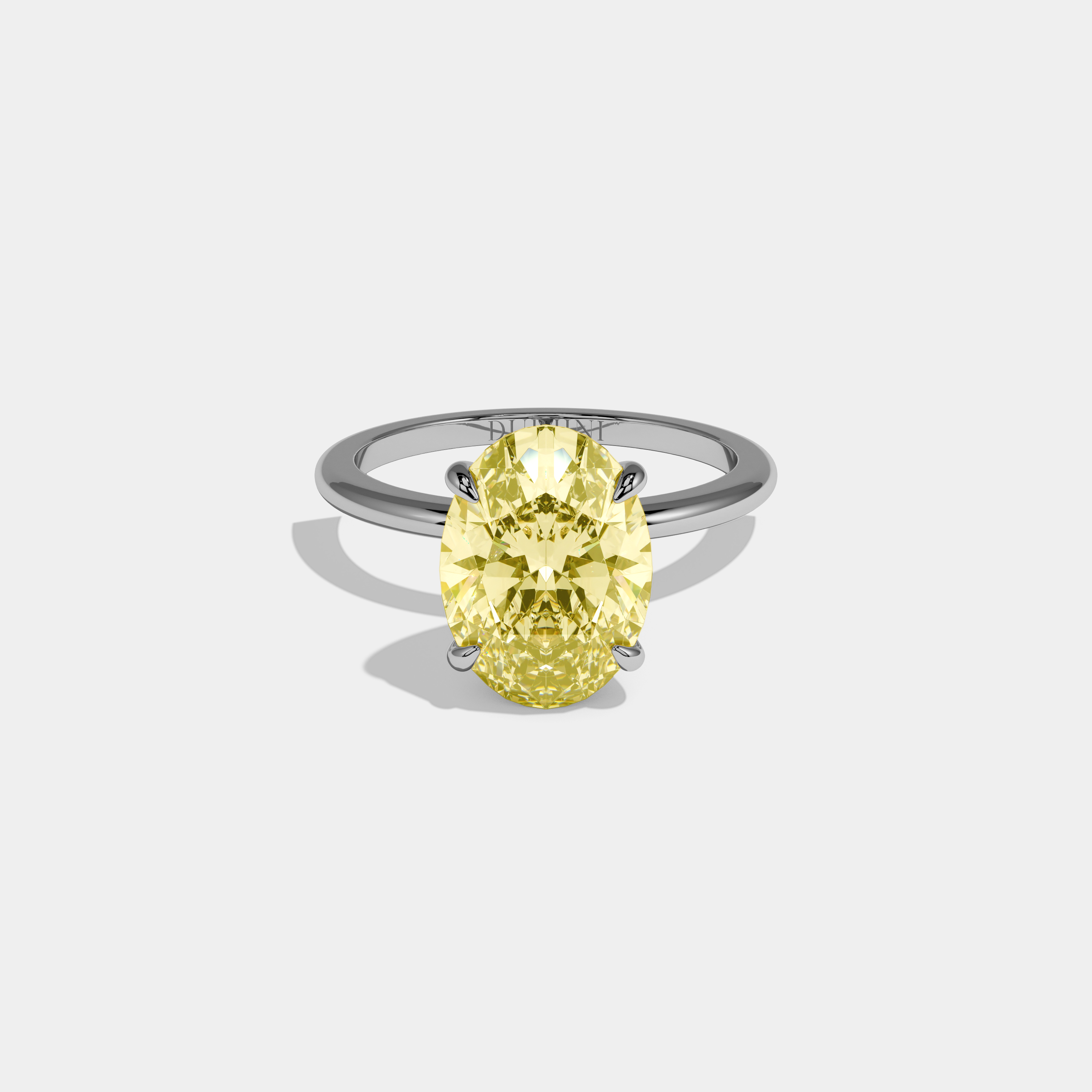 Jemima Fancy Yellow Oval Cut Diamond Plain Band Engagement Ring 6.5ct 18K White Gold