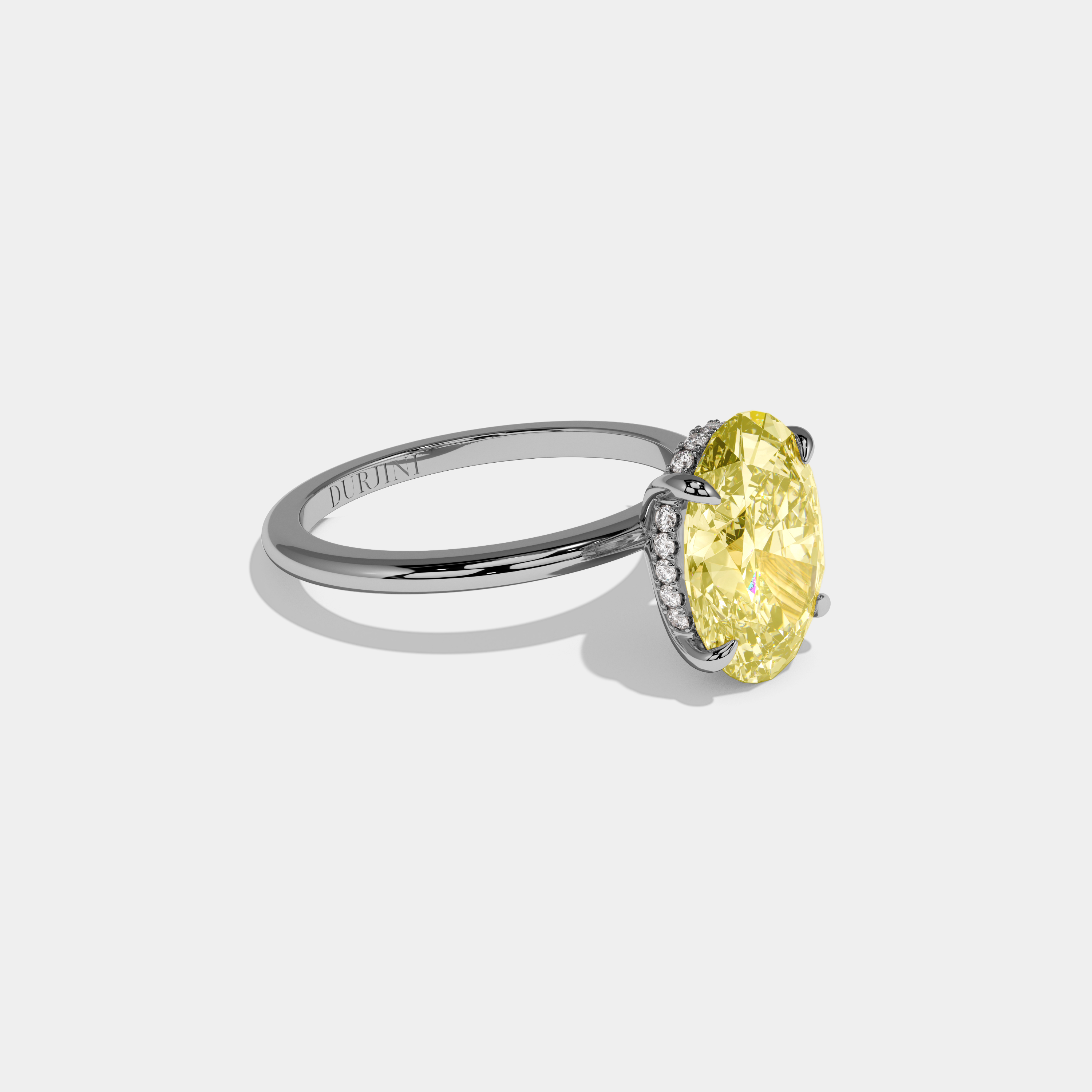 Jemima Fancy Yellow Oval Cut Diamond Plain Band Engagement Ring 6.5ct 18K White Gold
