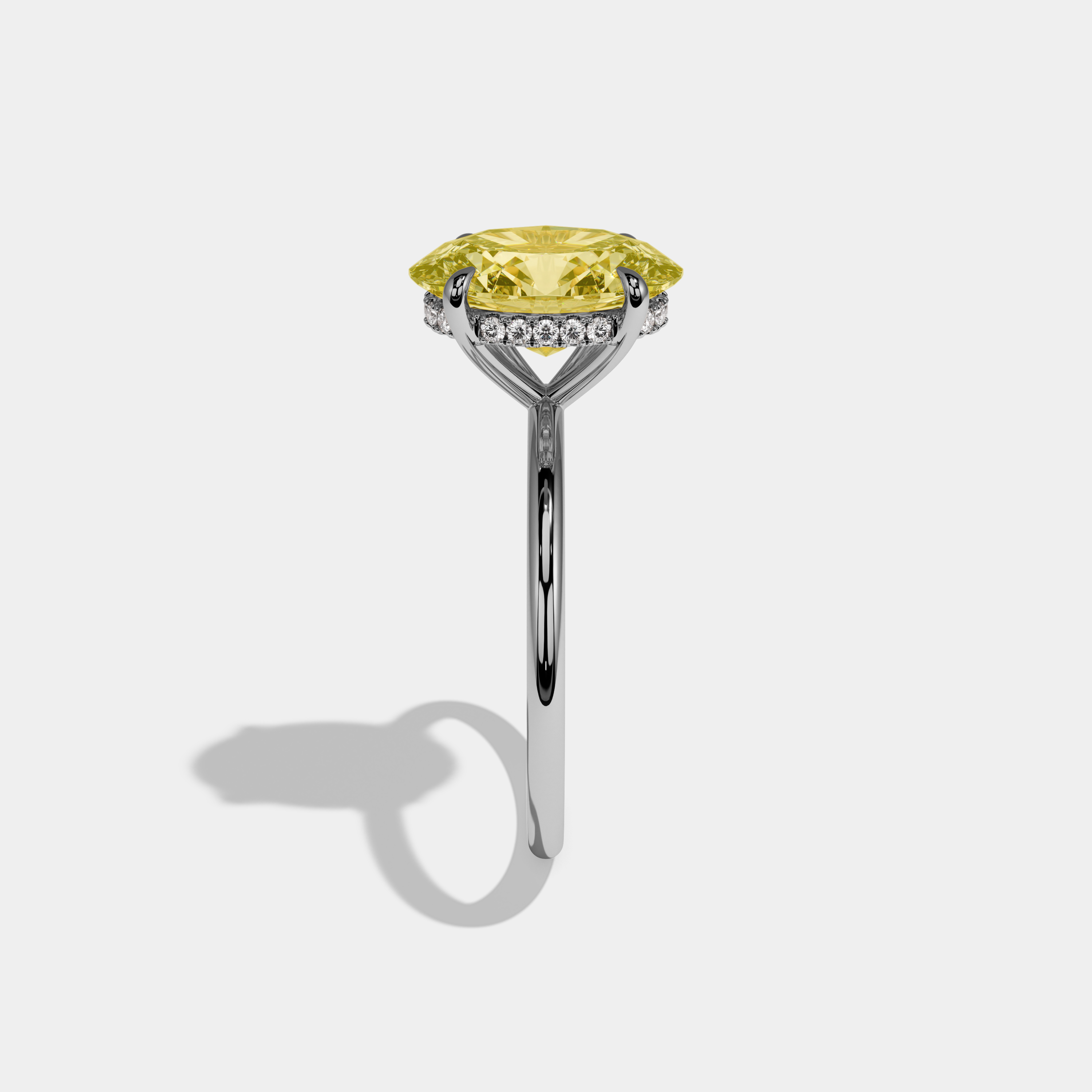 Jemima Fancy Yellow Oval Cut Diamond Plain Band Engagement Ring 6.5ct 18K White Gold