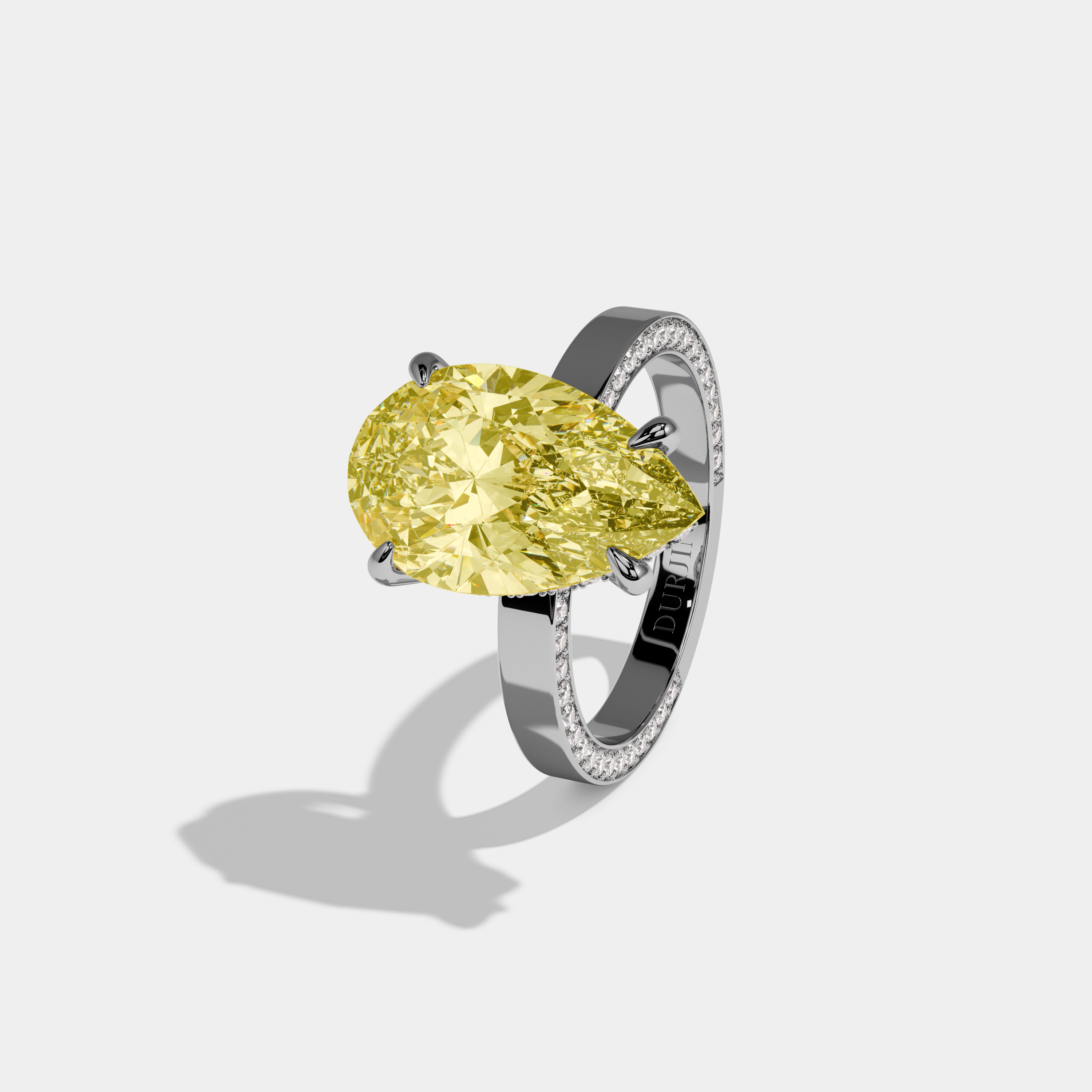 Esme Fancy Yellow Pear Cut Diamond Hidden Band Engagement Ring 6ct 18K White Gold