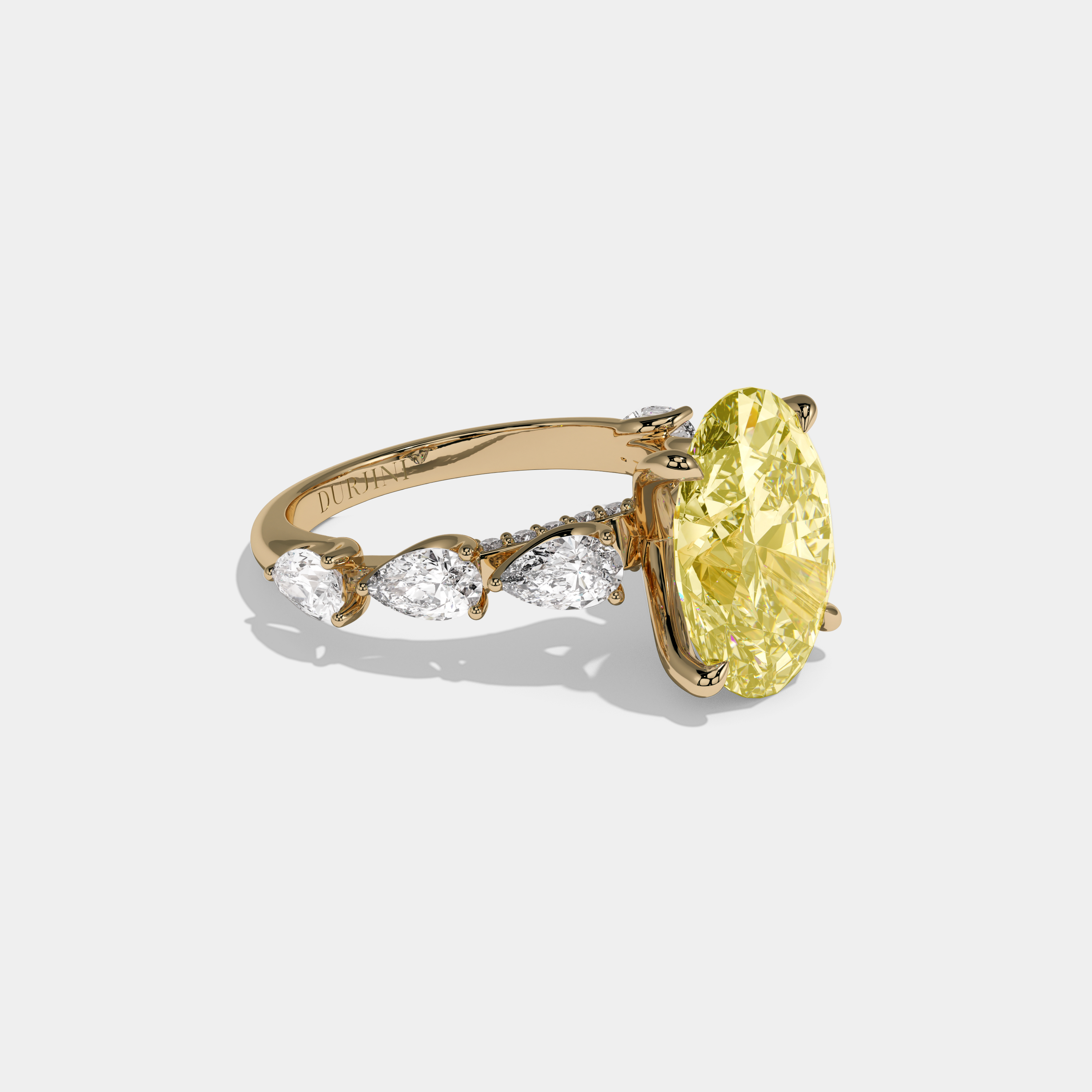 Augusta Fancy Yellow Oval Cut Diamond Band With Pear Cuts Engagement Ring 6ct 18K Yellow Gold