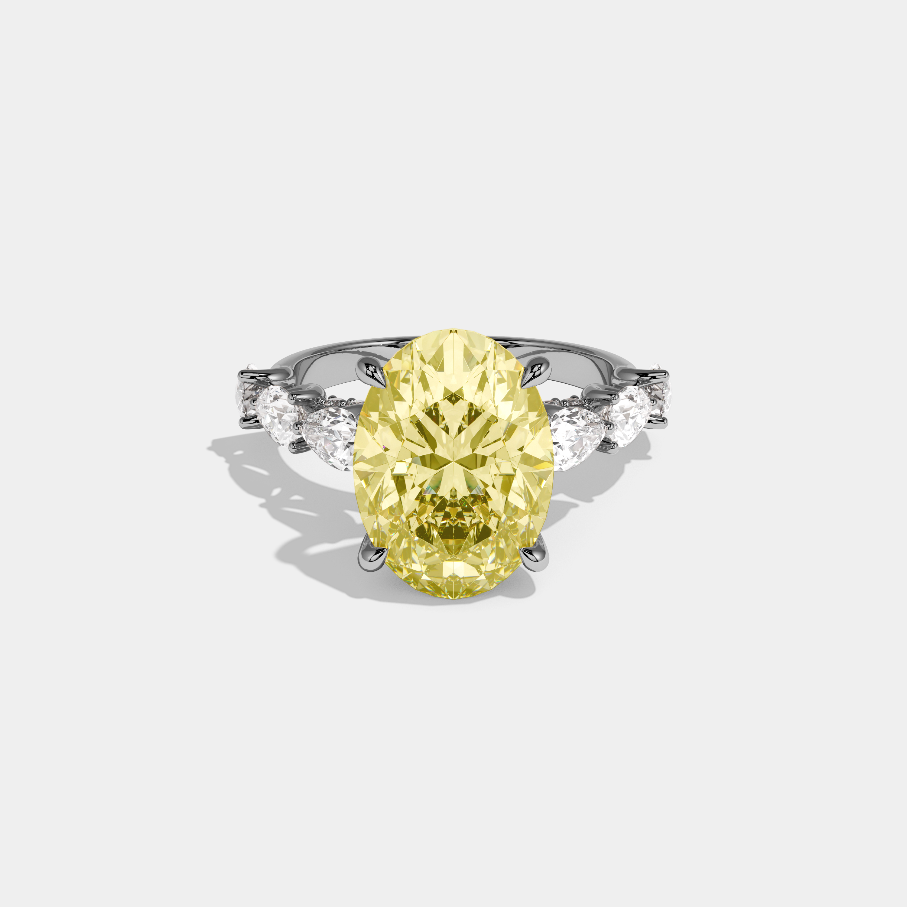 Vivienne Fancy Yellow Oval Cut Diamond Band With Pear Cuts Engagement Ring 6ct 18K White Gold