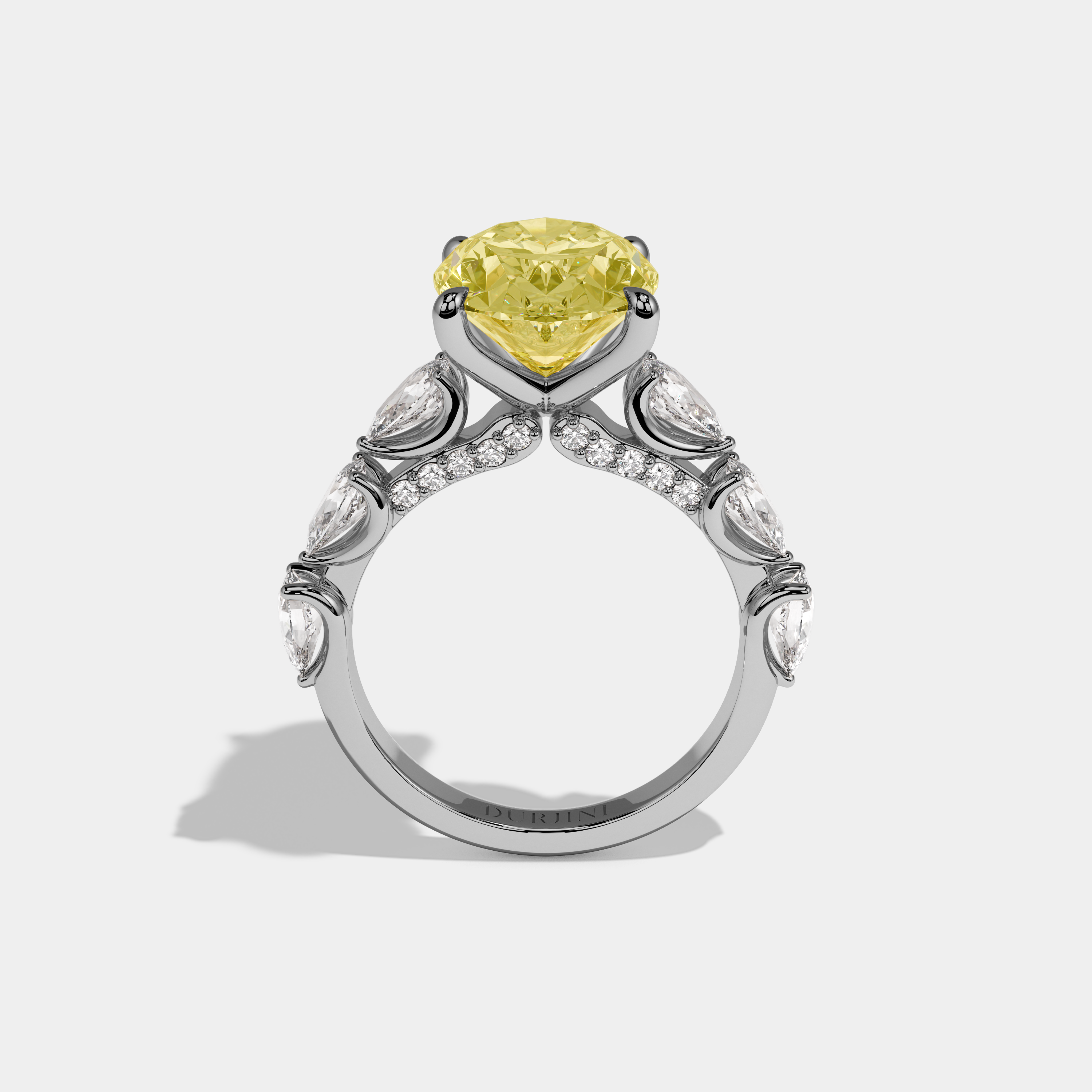 Vivienne Fancy Yellow Oval Cut Diamond Band With Pear Cuts Engagement Ring 6ct 18K White Gold