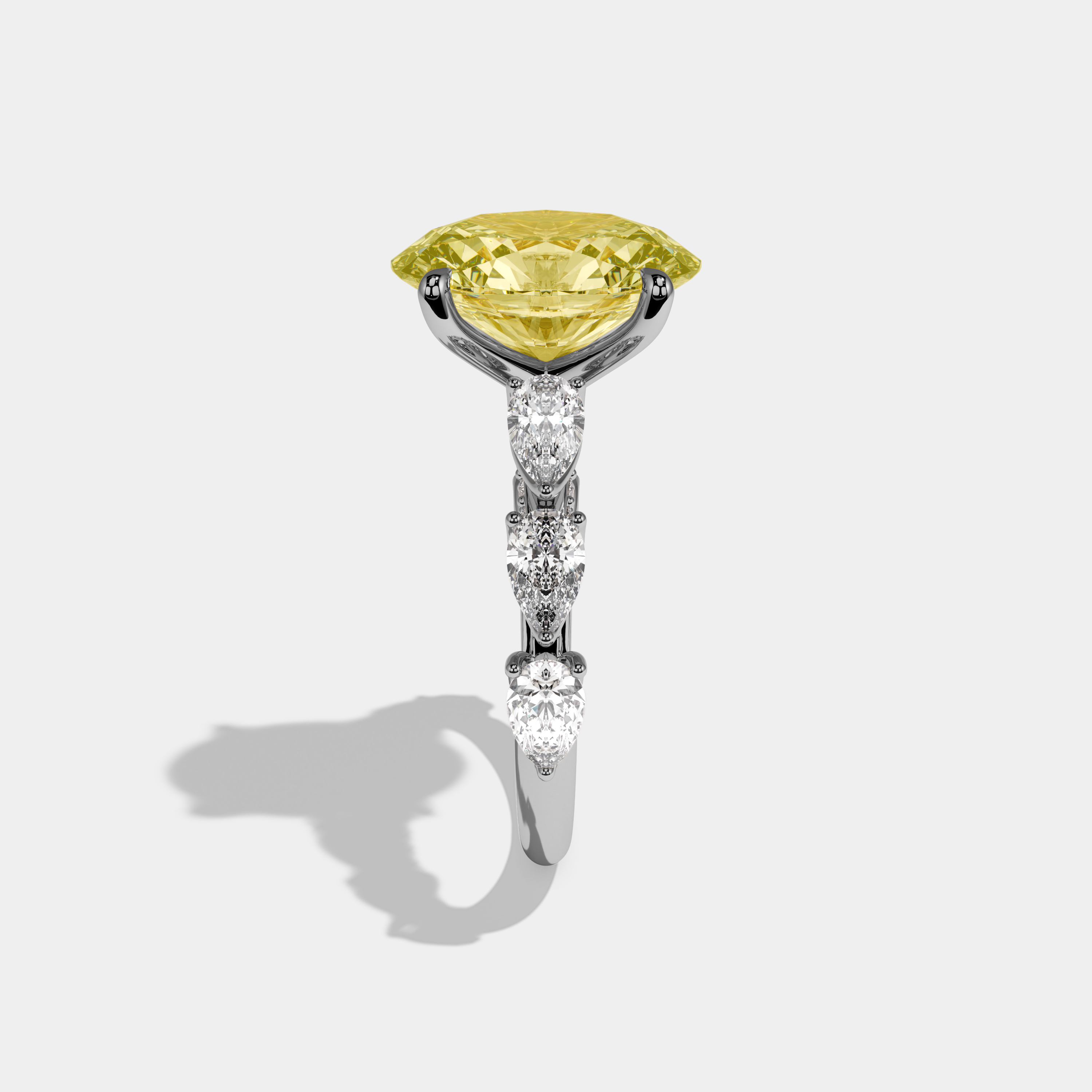 Vivienne Fancy Yellow Oval Cut Diamond Band With Pear Cuts Engagement Ring 6ct 18K White Gold