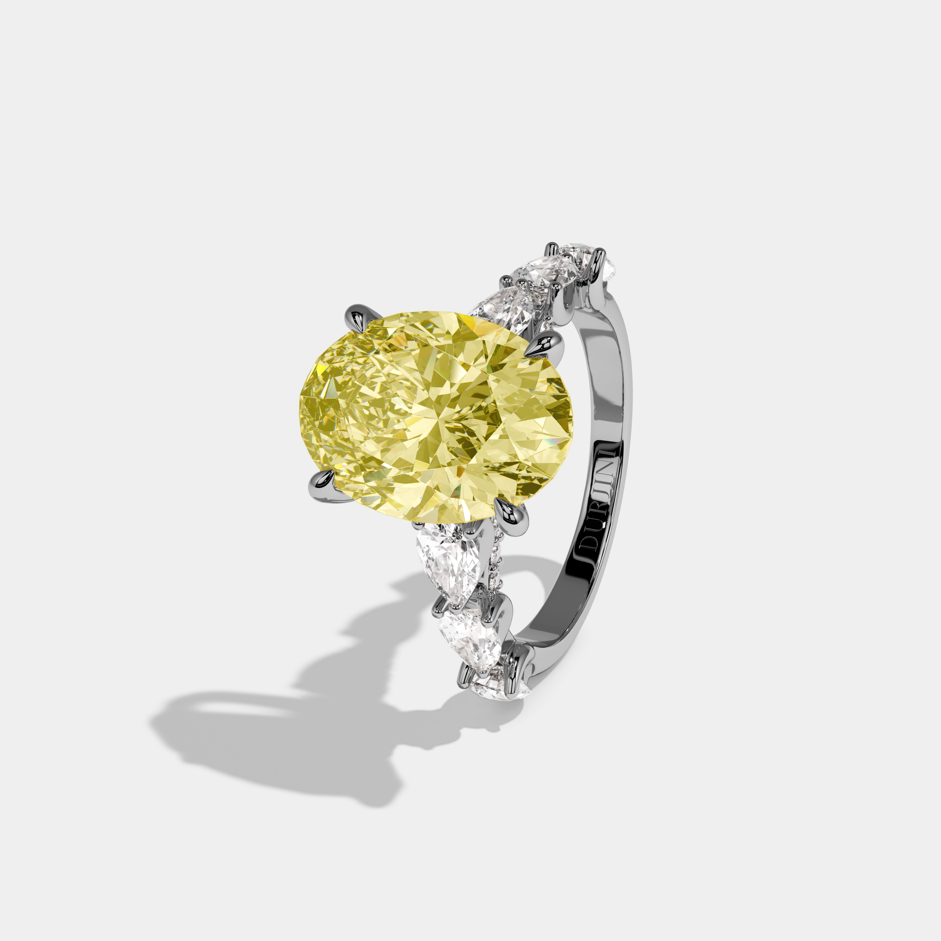 Vivienne Fancy Yellow Oval Cut Diamond Band With Pear Cuts Engagement Ring 6ct 18K White Gold