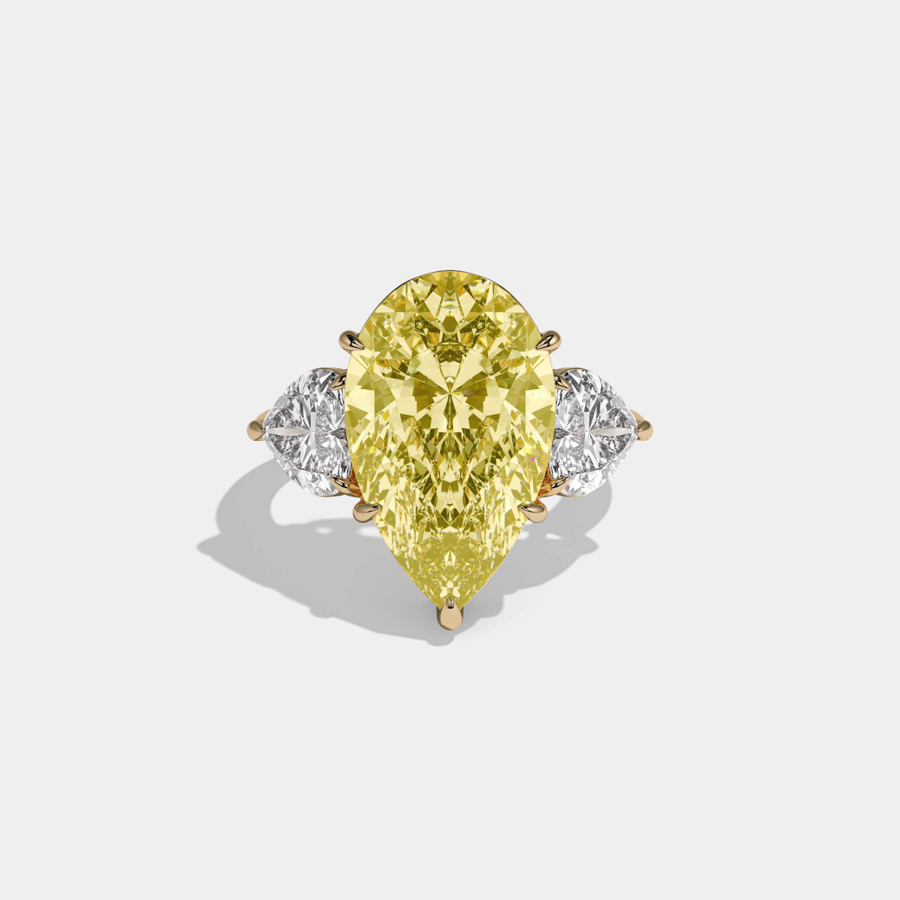 Augusta Fancy Yellow Pear Cut Diamond Plain Band With Heart Cut Sides Engagement Ring 6ct 18K Yellow Gold