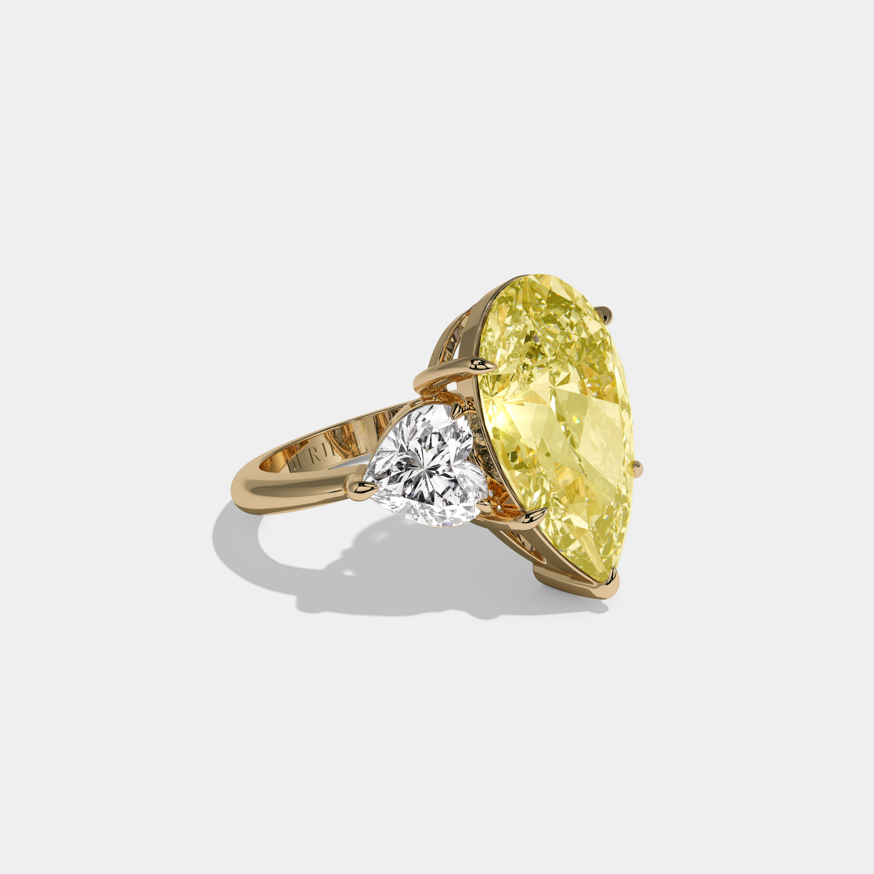 Augusta Fancy Yellow Pear Cut Diamond Plain Band With Heart Cut Sides Engagement Ring 6ct 18K Yellow Gold