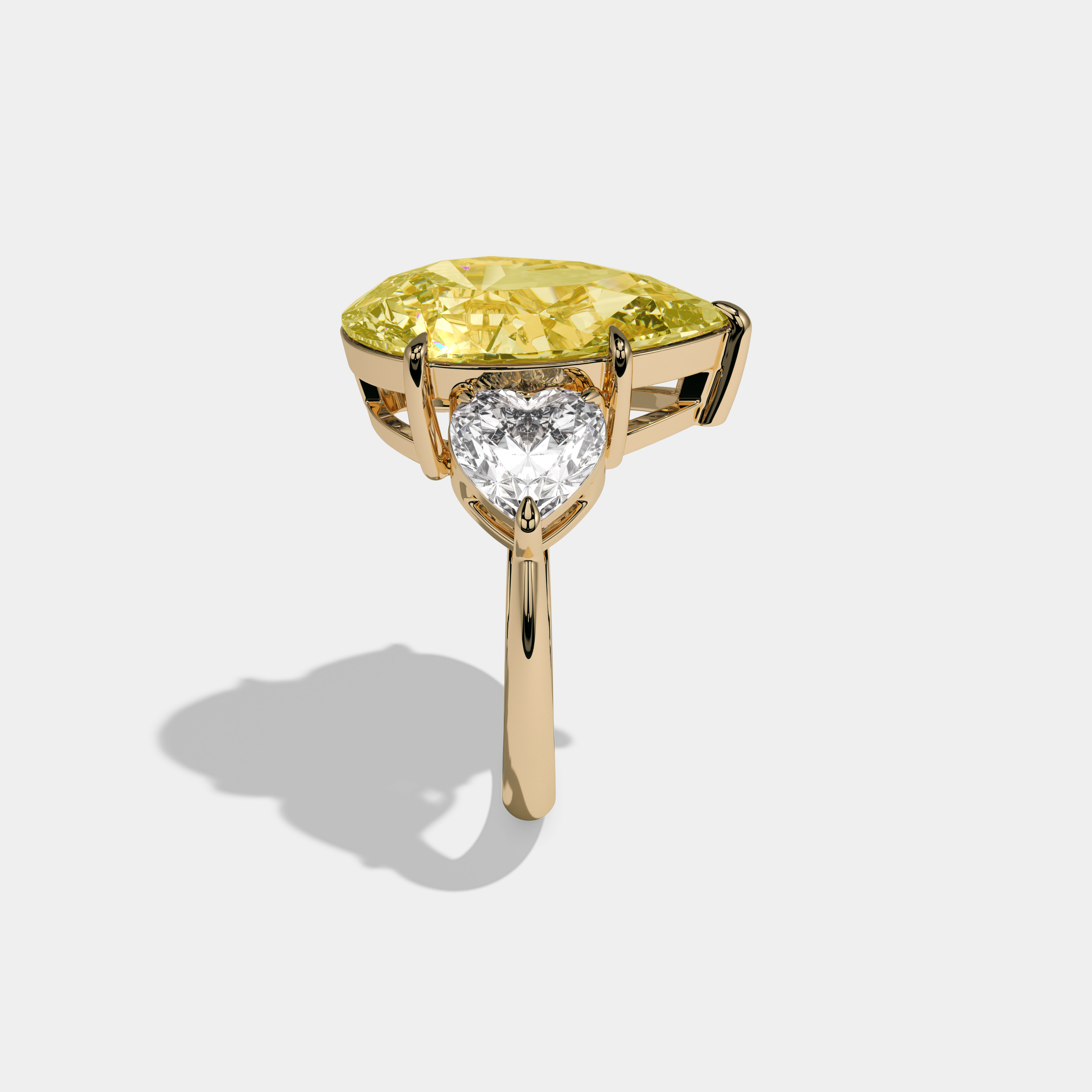 Augusta Fancy Yellow Pear Cut Diamond Plain Band With Heart Cut Sides Engagement Ring 6ct 18K Yellow Gold
