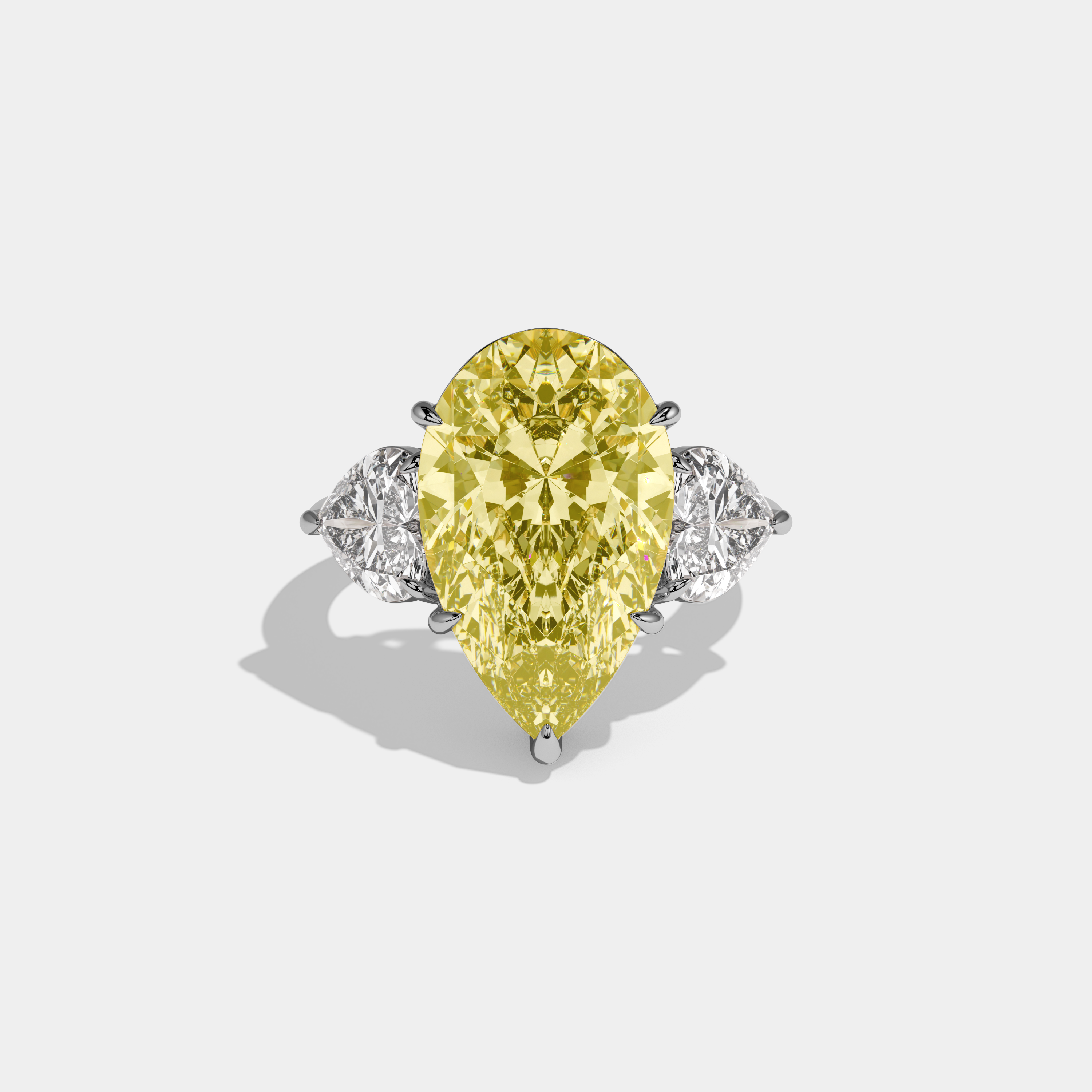 Honor Fancy Yellow Pear Cut Diamond Plain Band With Heart Cut Sides Engagement Ring 6ct 18K White Gold