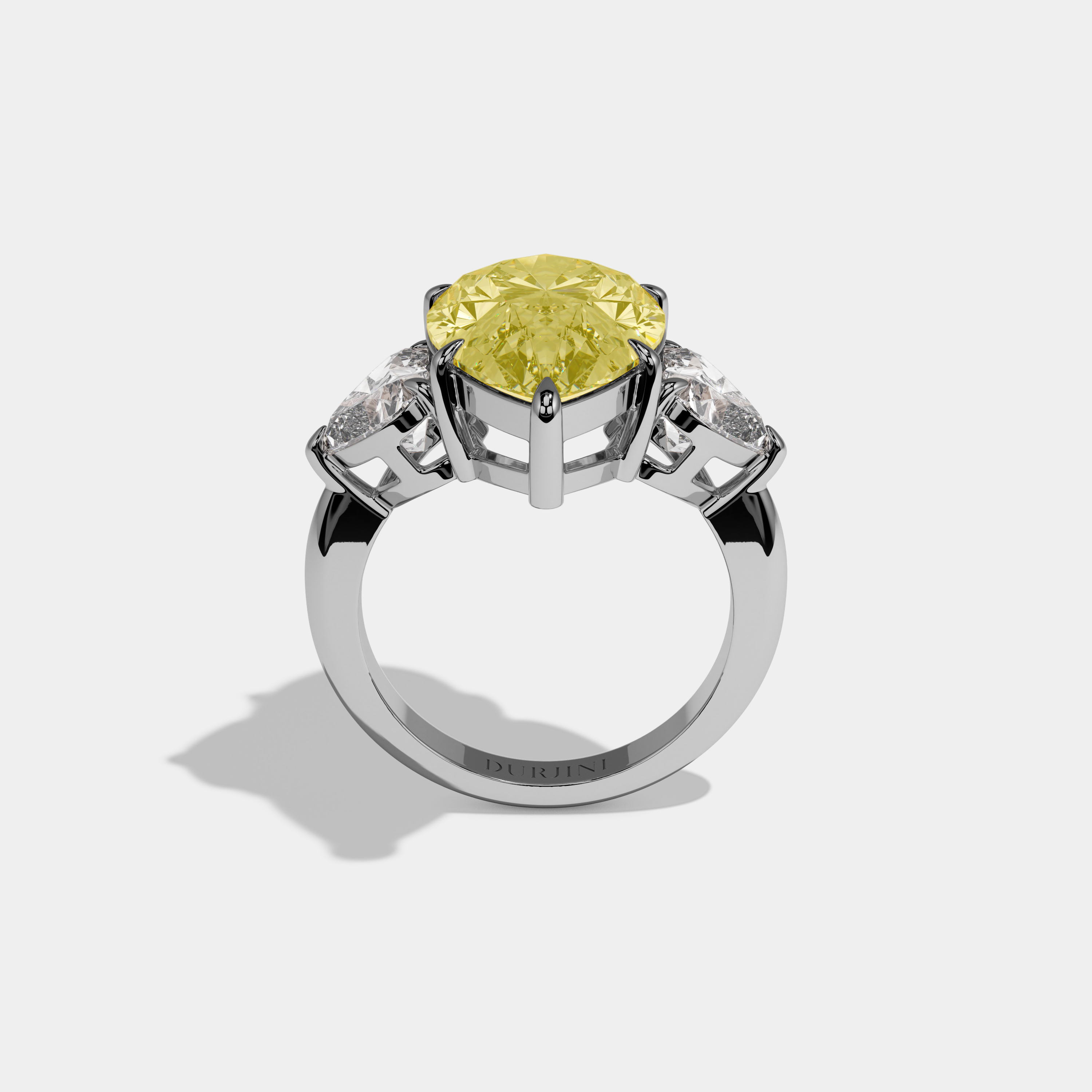 Honor Fancy Yellow Pear Cut Diamond Plain Band With Heart Cut Sides Engagement Ring 6ct 18K White Gold