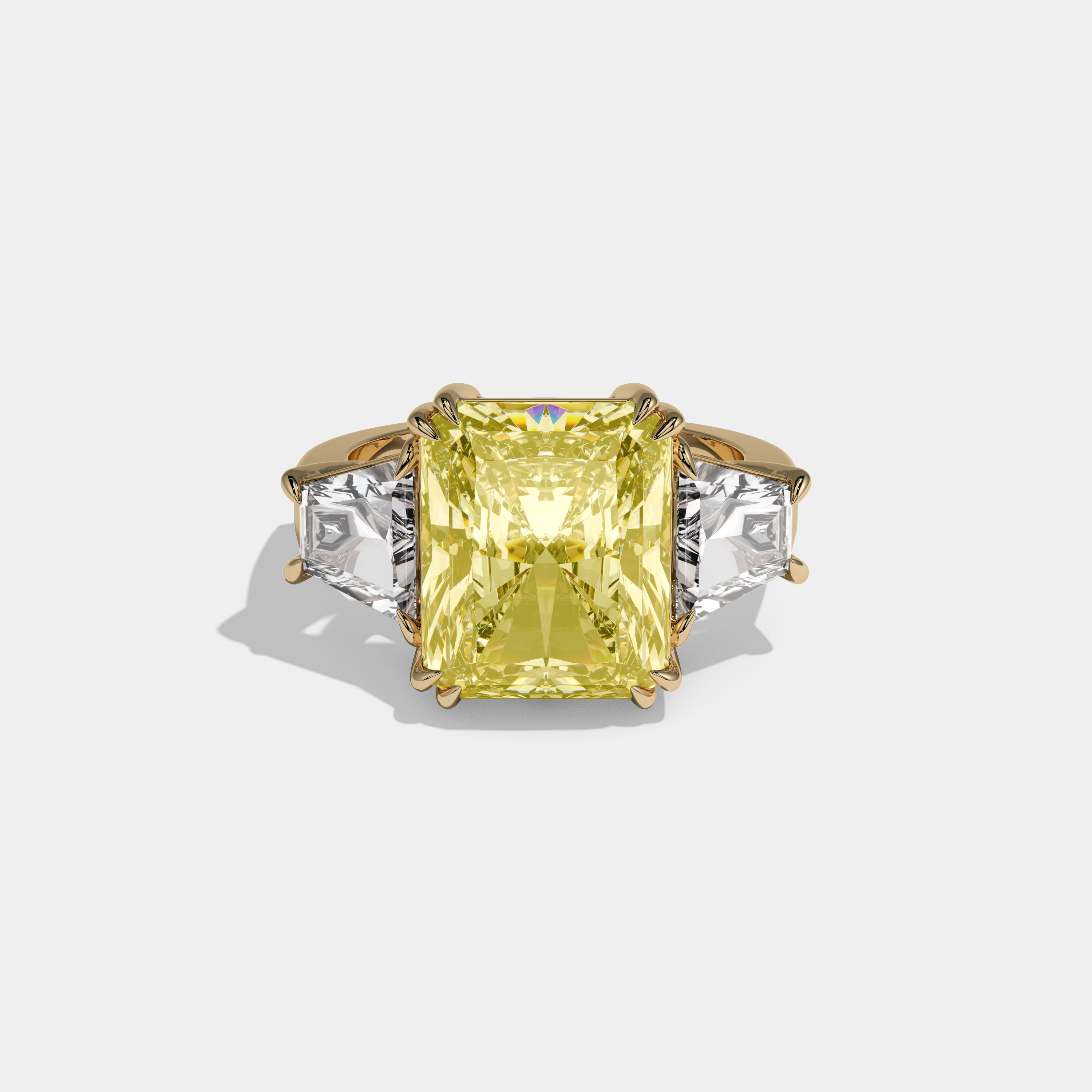 Arabella Fancy Yellow Radiant Cut Diamond Plain Band With Trapezoid Sides Engagement Ring 7ct 18K Yellow Gold