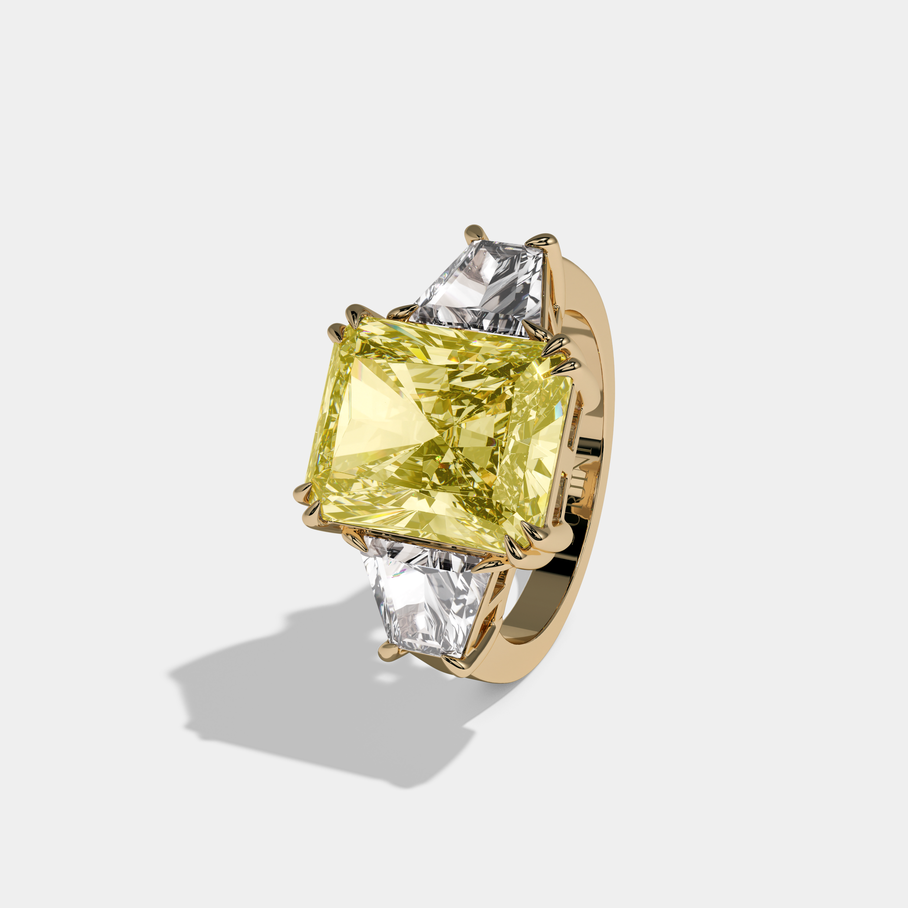 Arabella Fancy Yellow Radiant Cut Diamond Plain Band With Trapezoid Sides Engagement Ring 7ct 18K Yellow Gold