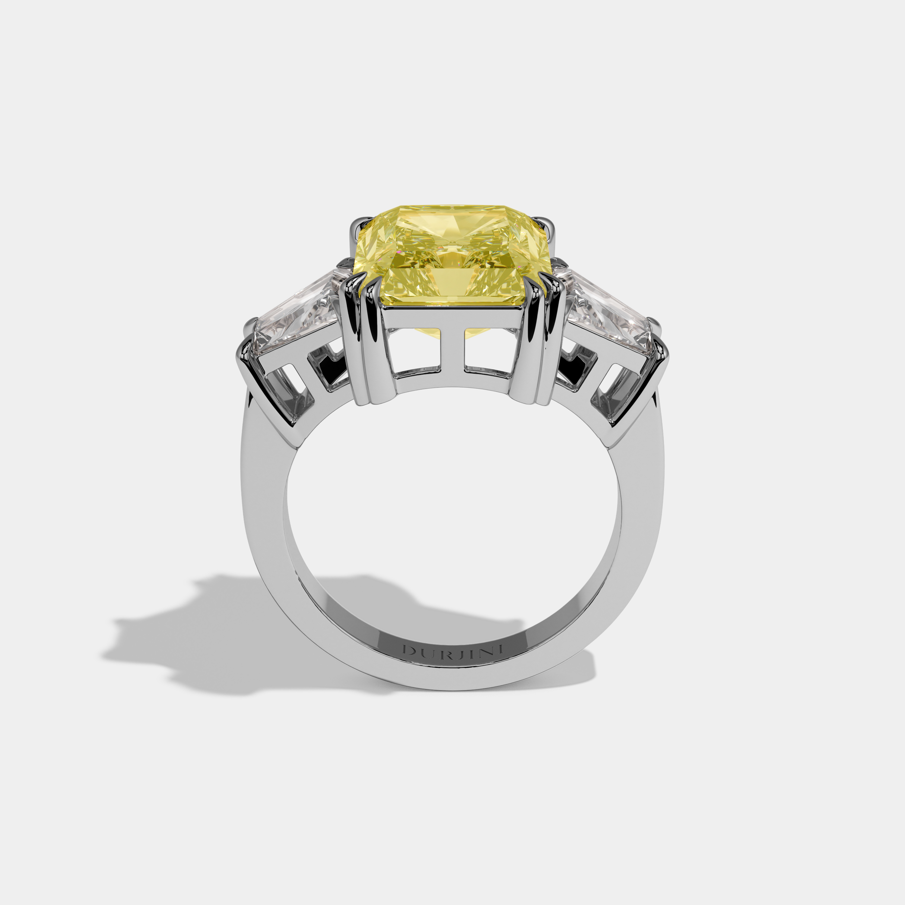 Georgina Fancy Yellow Radiant Cut Diamond Plain Band With Trapezoid Sides Engagement Ring 7ct 18K White Gold