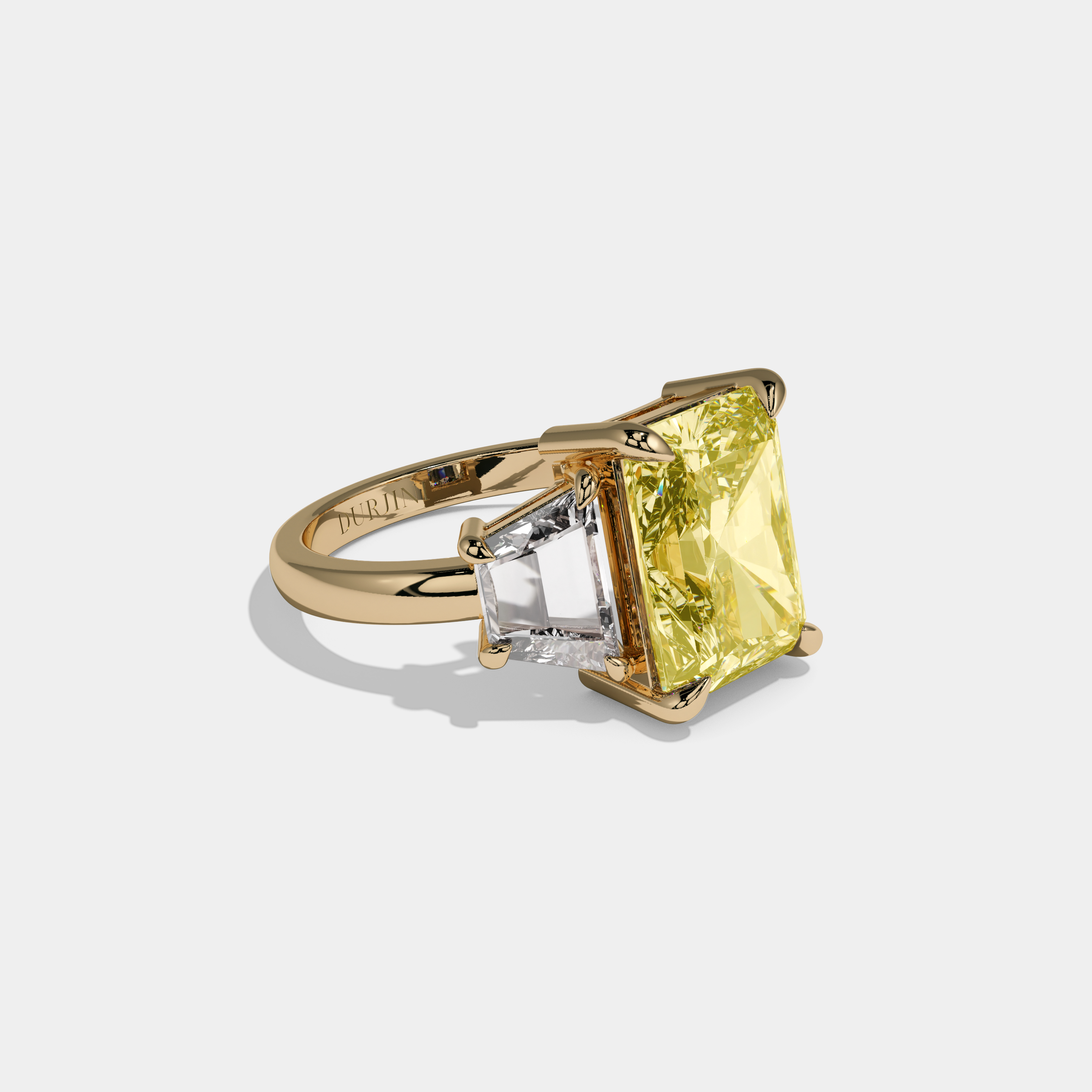 Arabella Fancy Yellow Radiant Cut Diamond Plain Band With Step Cut Sides Engagement Ring 8ct 18K Yellow Gold