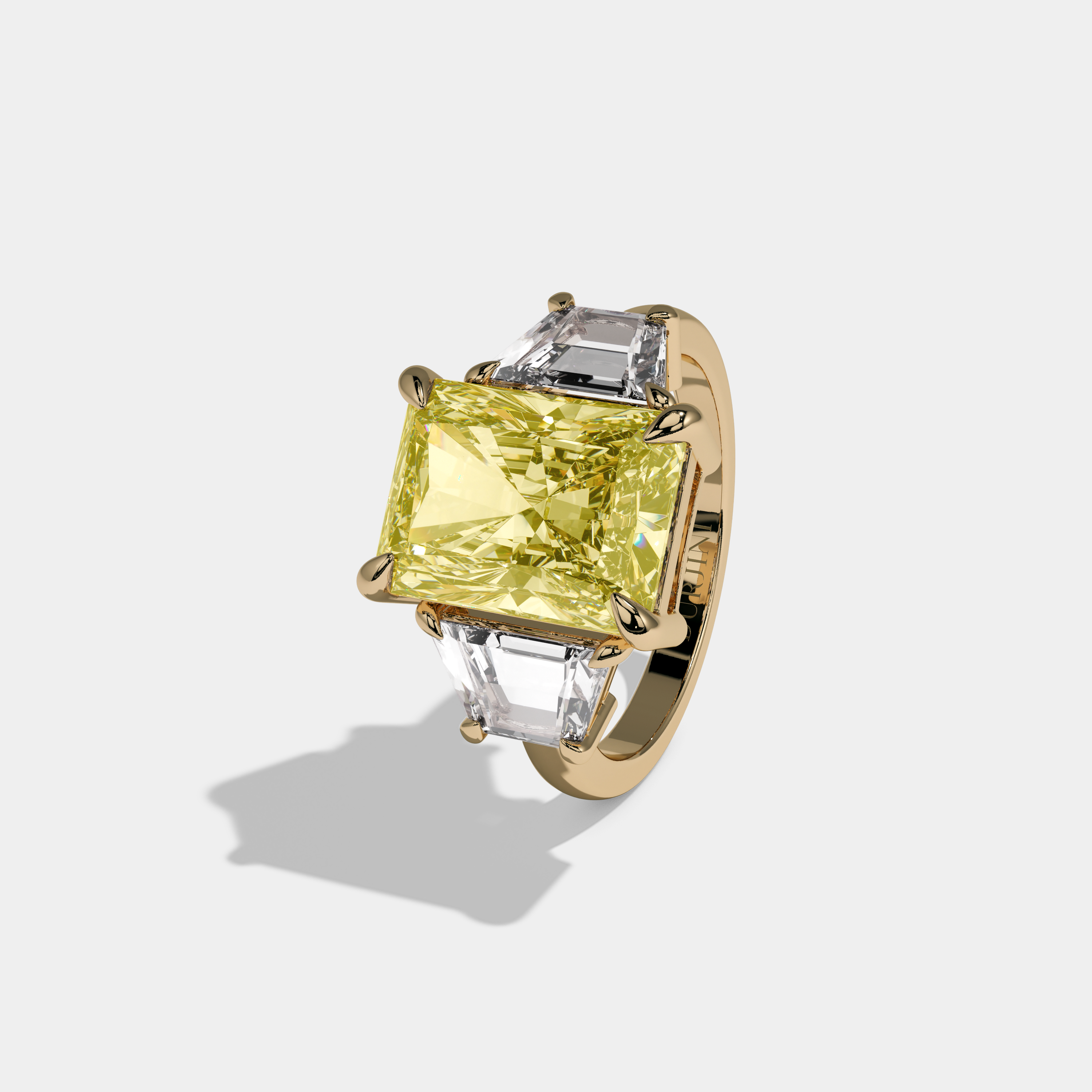 Arabella Fancy Yellow Radiant Cut Diamond Plain Band With Step Cut Sides Engagement Ring 8ct 18K Yellow Gold