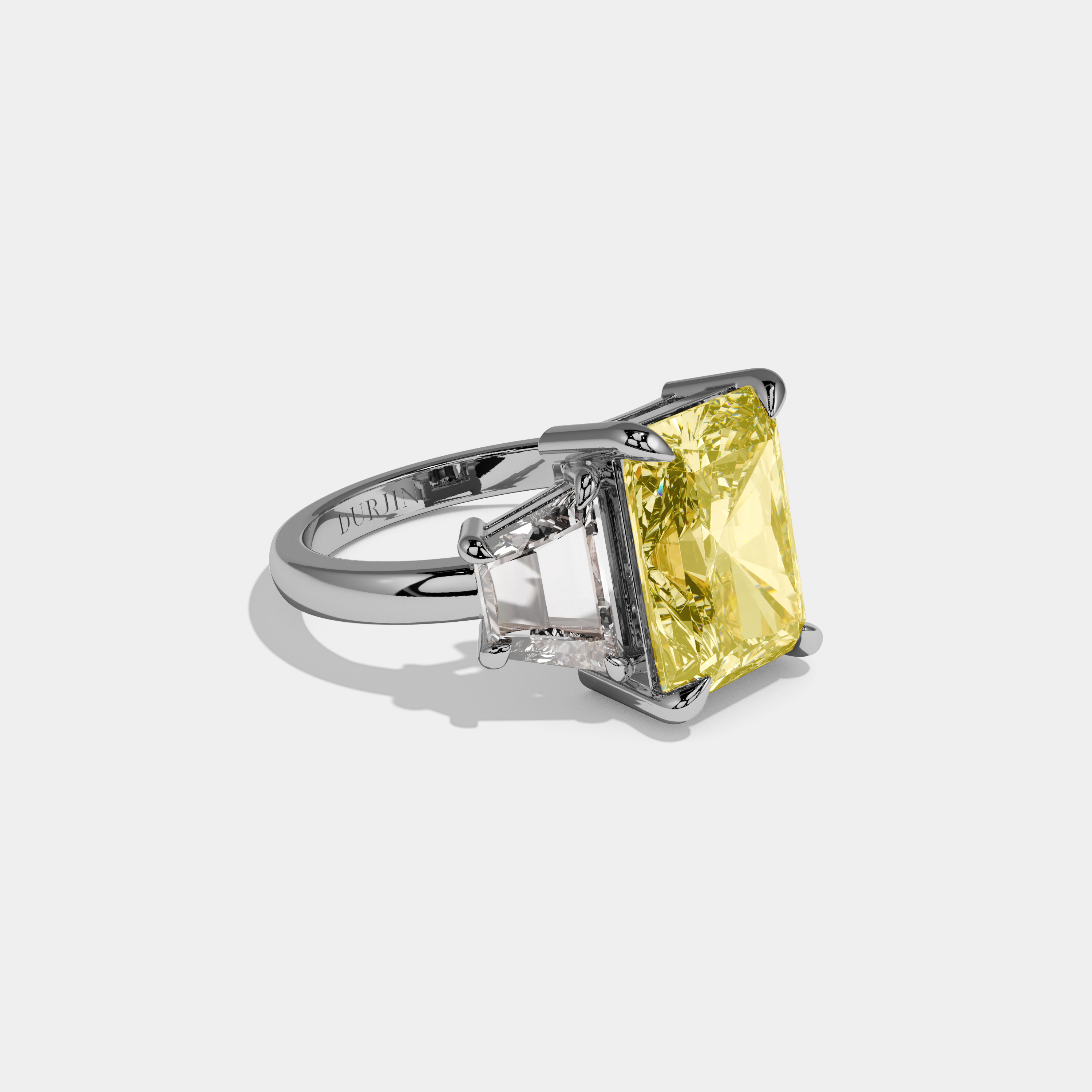 Lucinda Fancy Yellow Radiant Cut Diamond Plain Band With Step Cut Sides Engagement Ring 8ct 18K White Gold