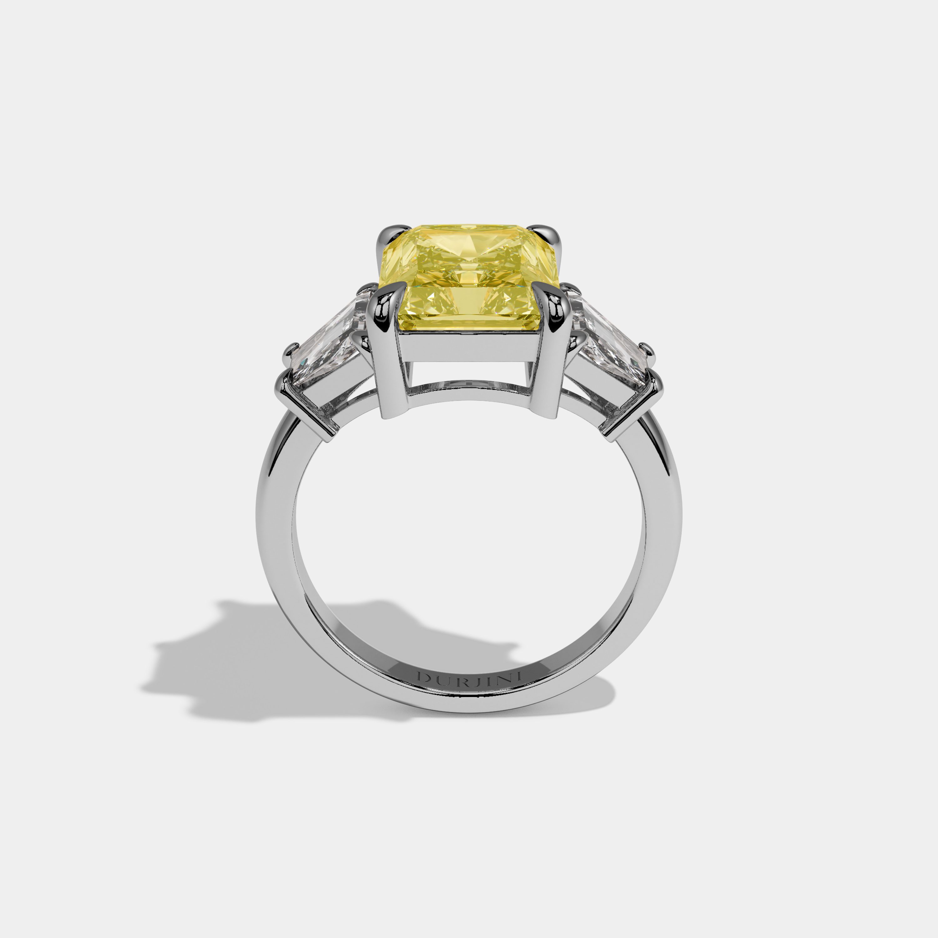 Lucinda Fancy Yellow Radiant Cut Diamond Plain Band With Step Cut Sides Engagement Ring 8ct 18K White Gold