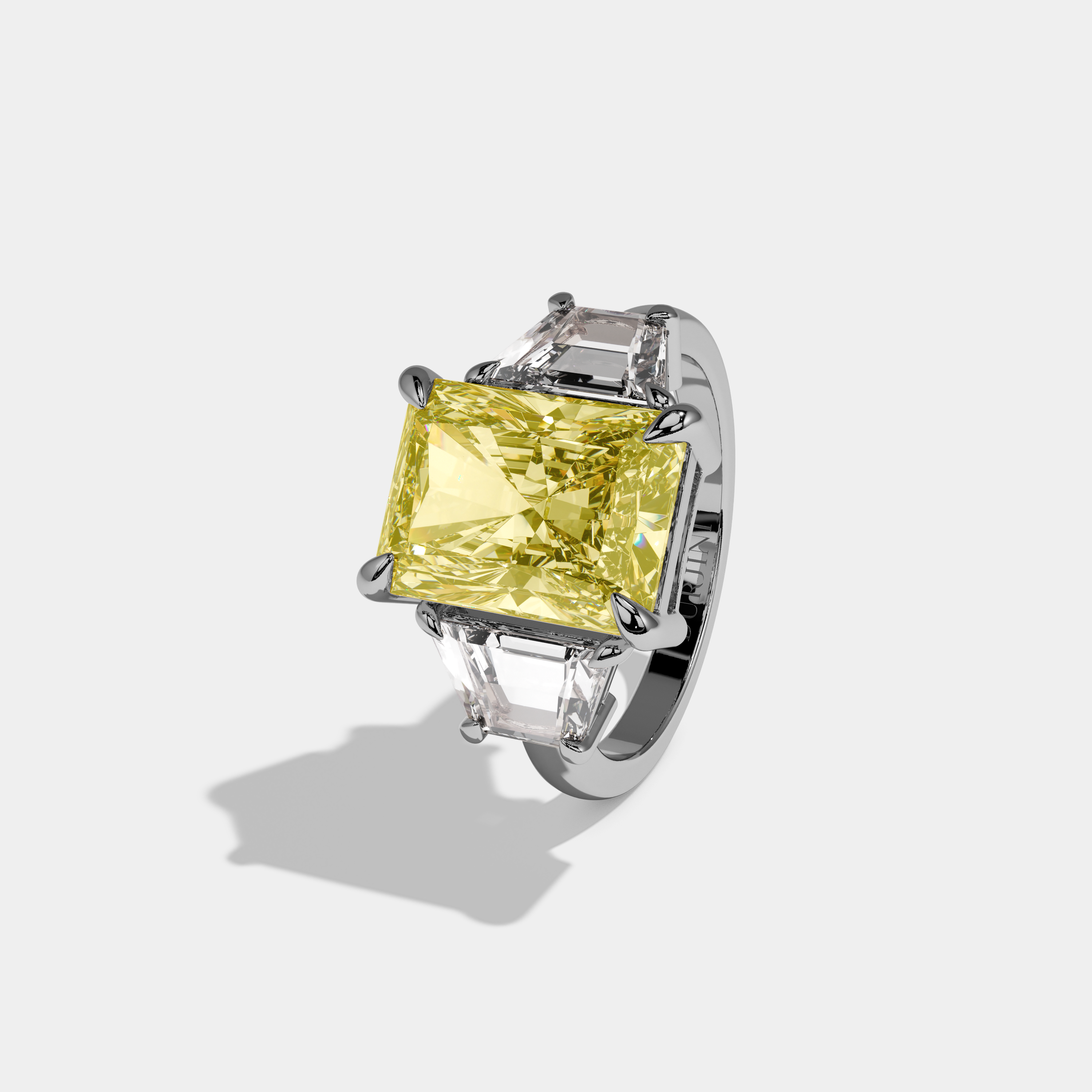 Lucinda Fancy Yellow Radiant Cut Diamond Plain Band With Step Cut Sides Engagement Ring 8ct 18K White Gold