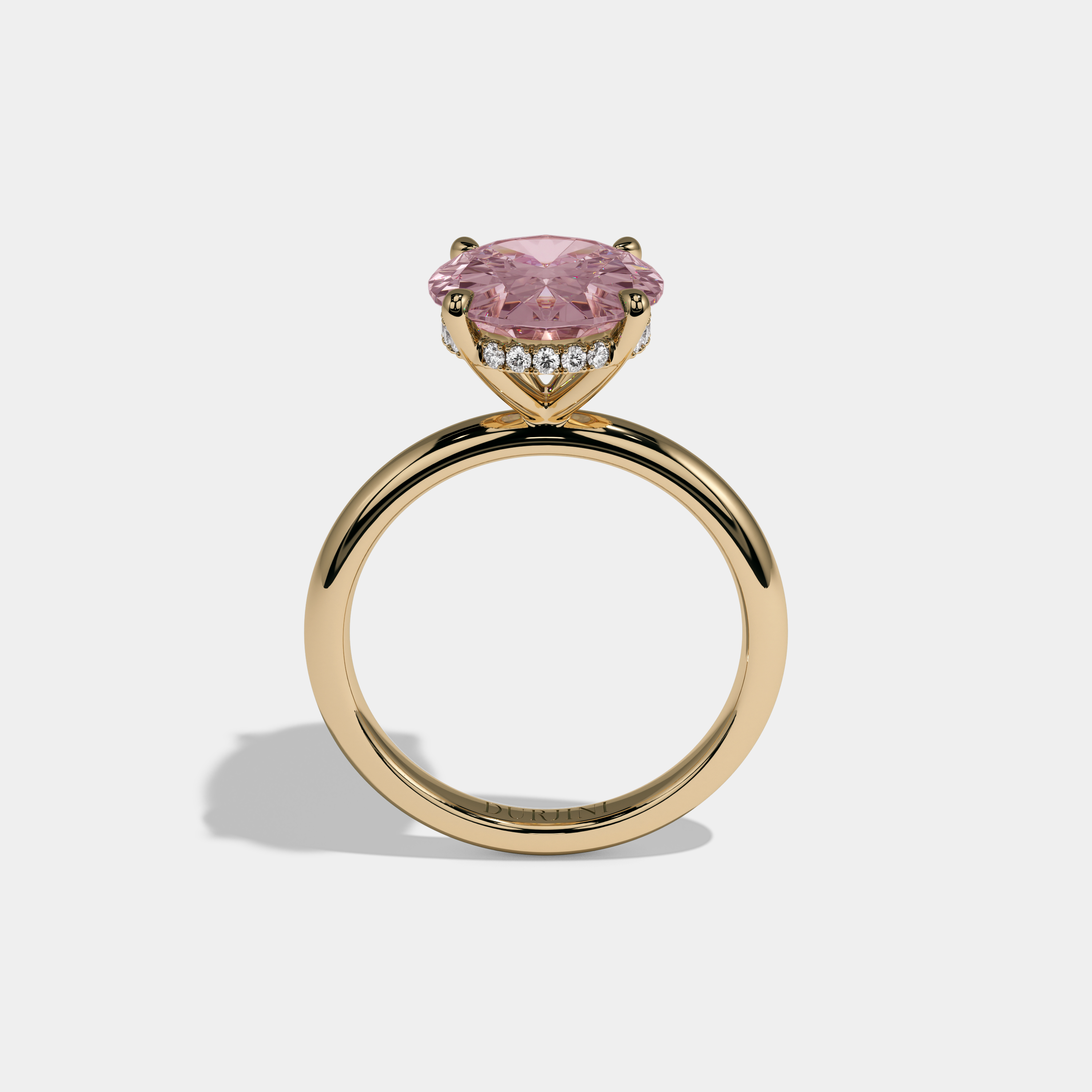 Charlotte Fancy Pink Oval Cut Diamond Plain Band Engagement Ring 6.5ct 18K Yellow Gold