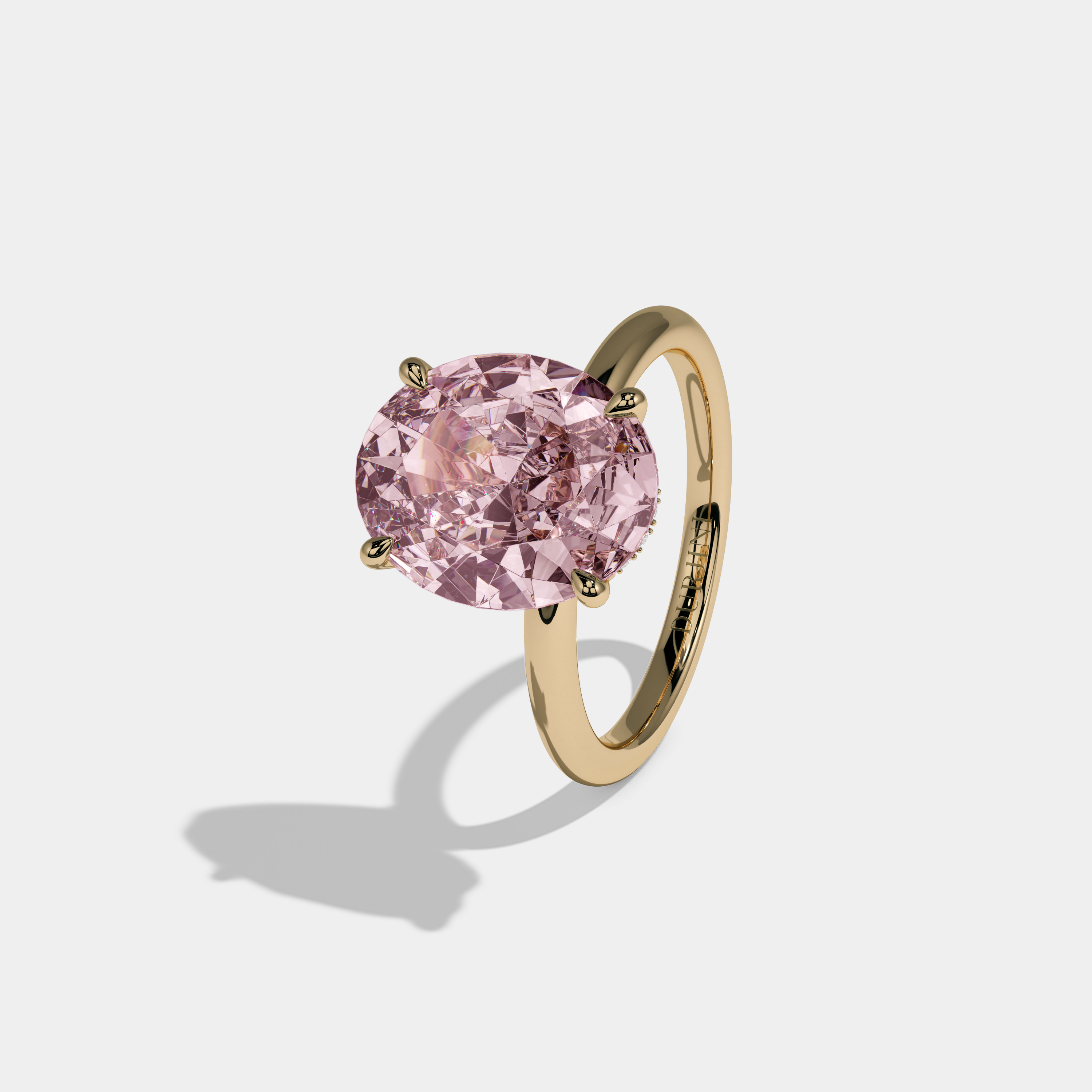Charlotte Fancy Pink Oval Cut Diamond Plain Band Engagement Ring 6.5ct 18K Yellow Gold