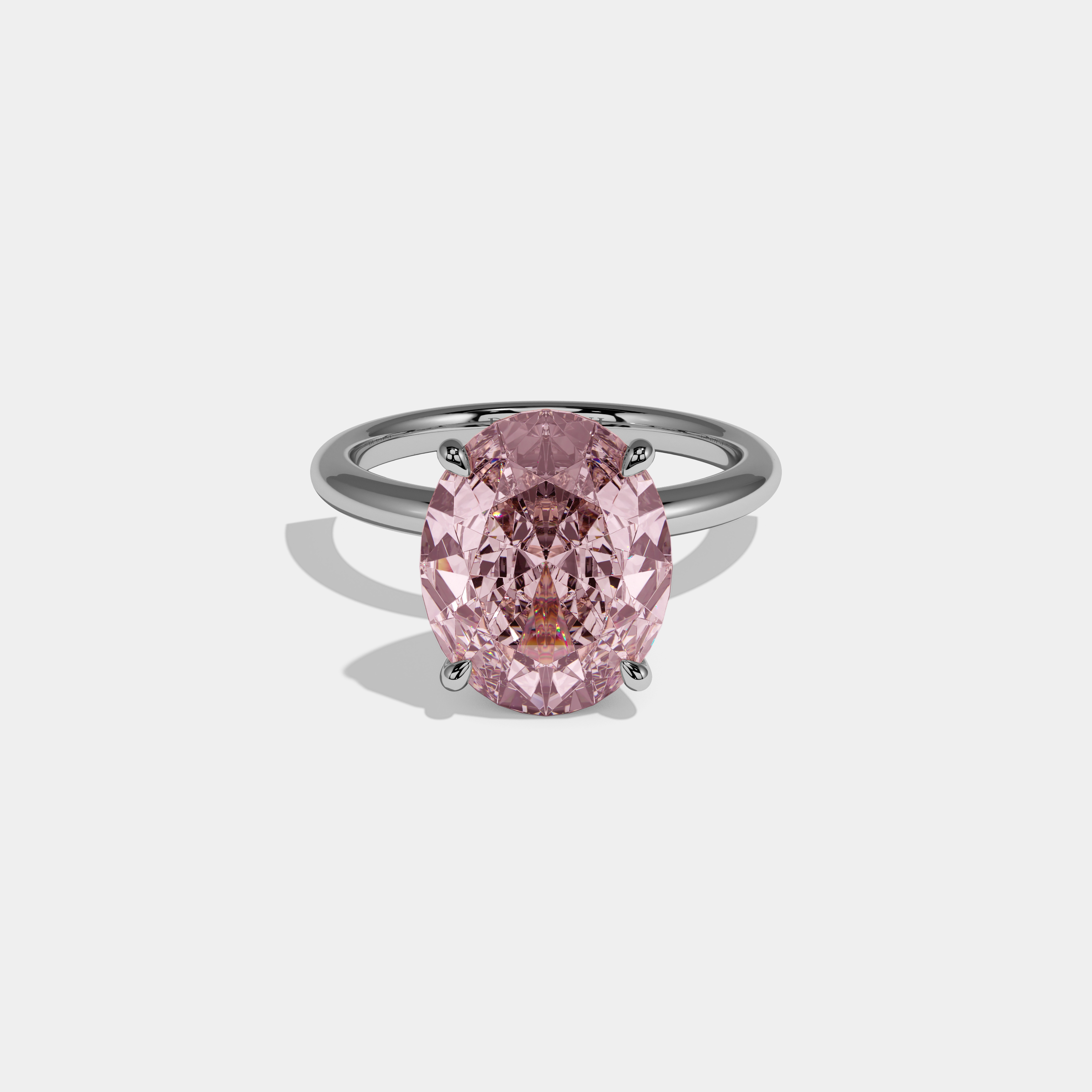Beatrice Fancy Pink Oval Cut Diamond Plain Band Engagement Ring 6.5ct 18K White Gold