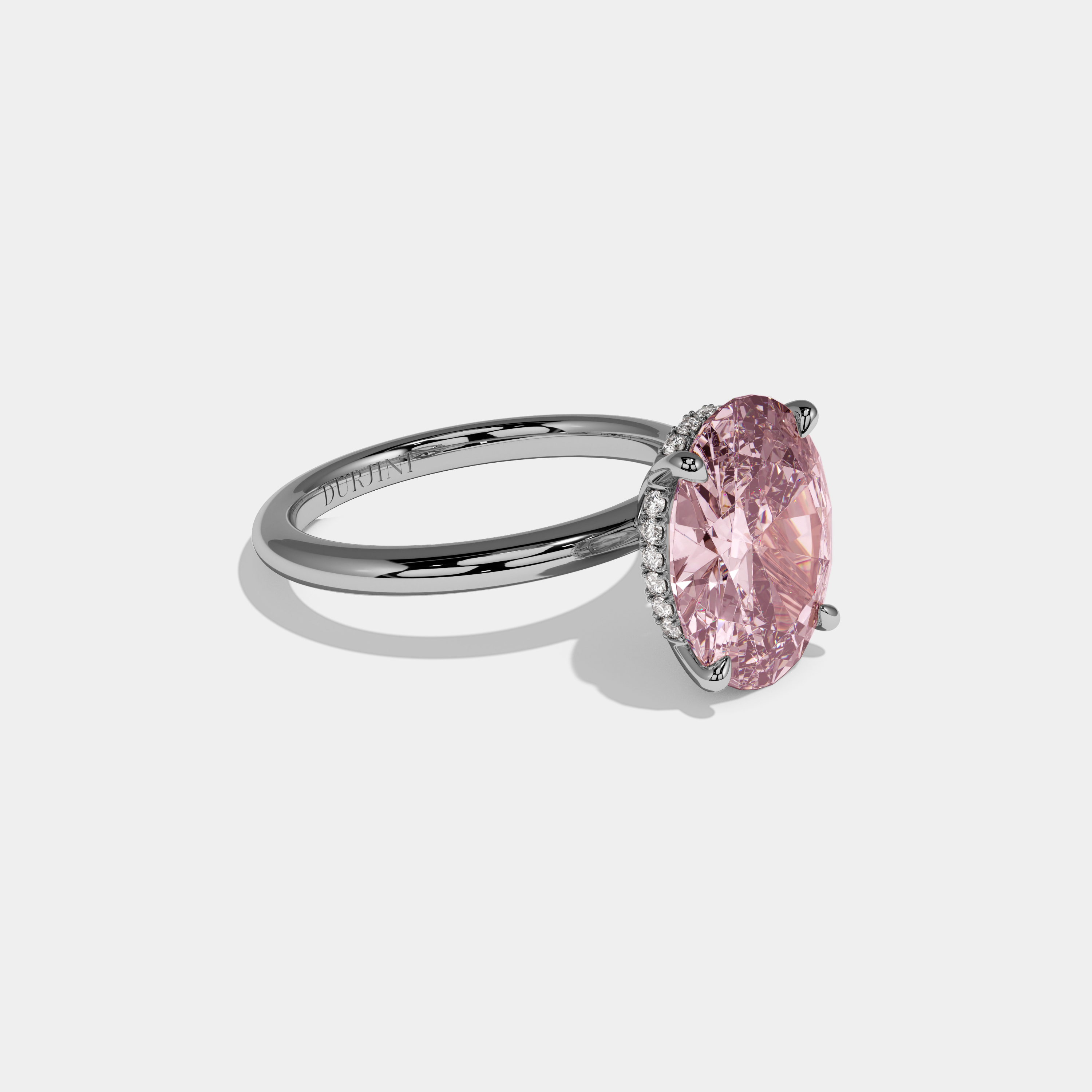 Beatrice Fancy Pink Oval Cut Diamond Plain Band Engagement Ring 6.5ct 18K White Gold