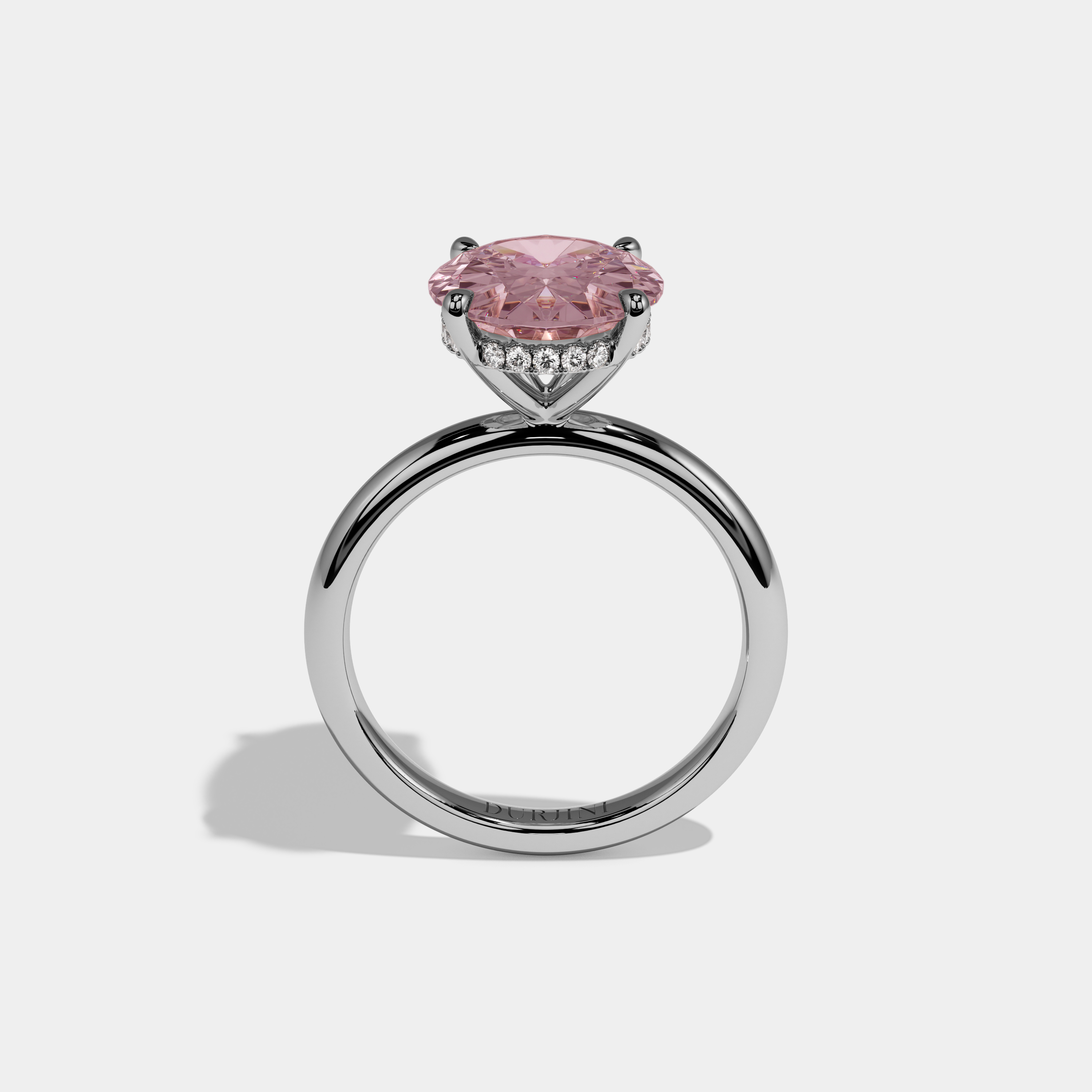 Beatrice Fancy Pink Oval Cut Diamond Plain Band Engagement Ring 6.5ct 18K White Gold