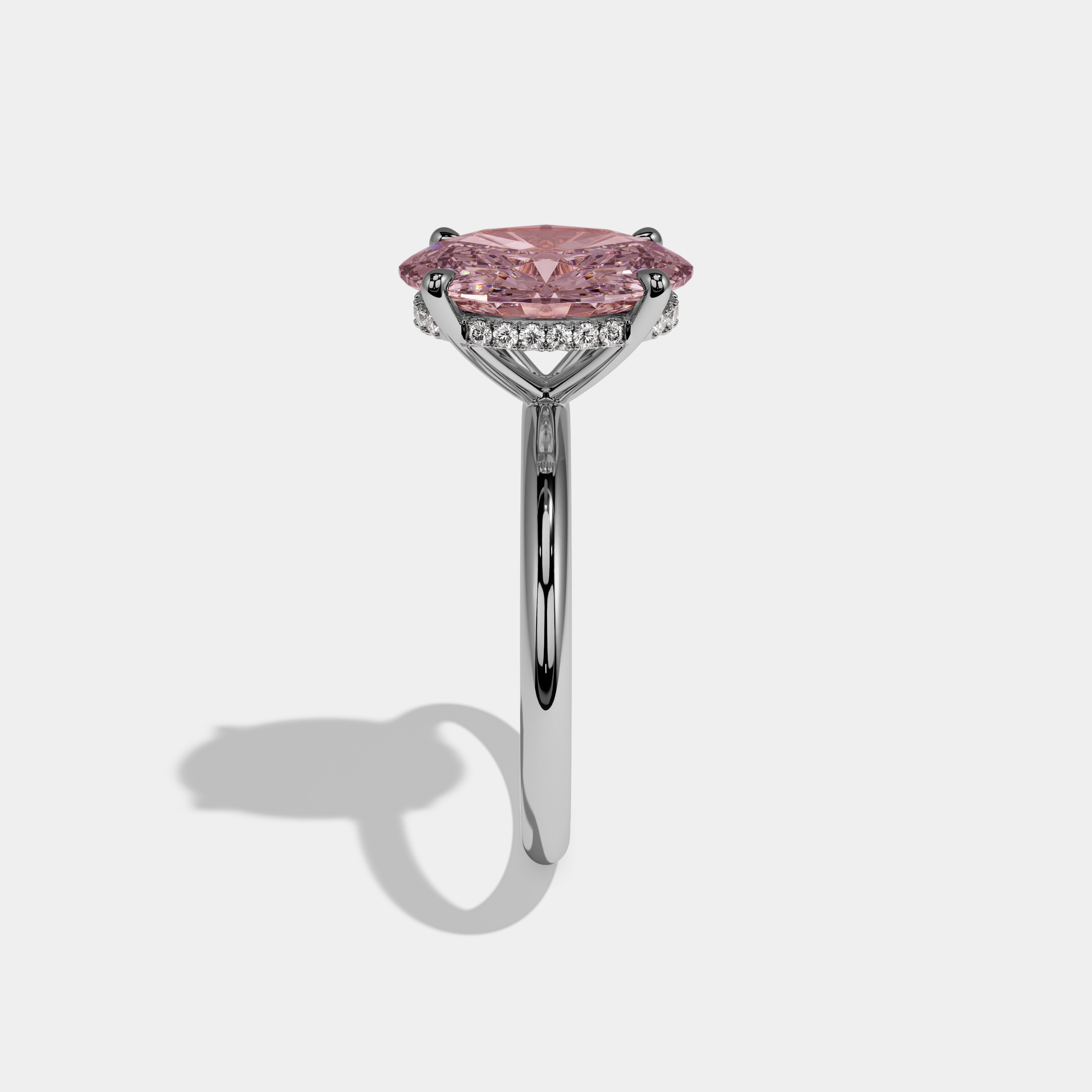 Beatrice Fancy Pink Oval Cut Diamond Plain Band Engagement Ring 6.5ct 18K White Gold