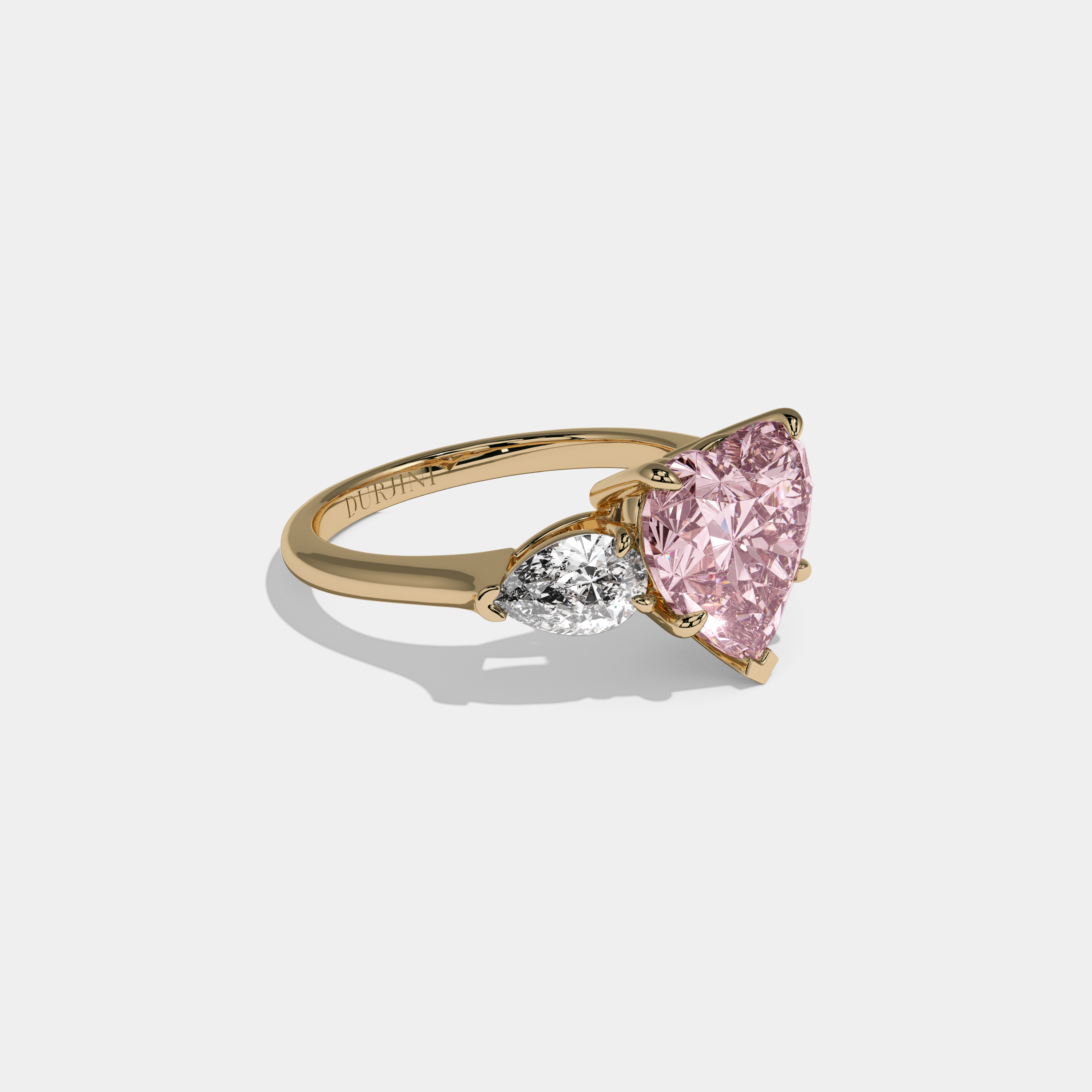 Charlotte Fancy Pink Heart Cut Diamond Plain Band With Pear Cut Sides Engagement Ring 8ct 18K Yellow Gold