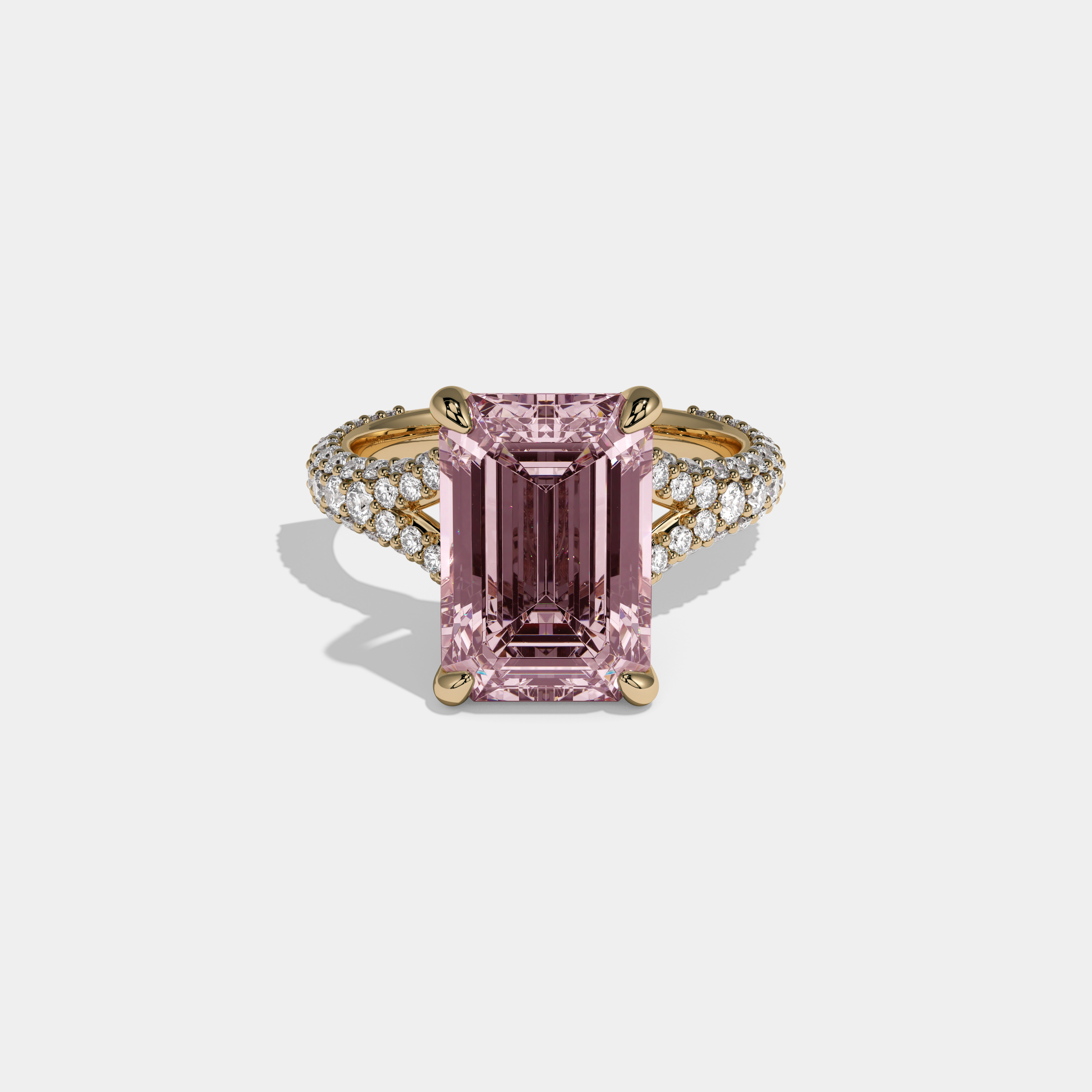 Charlotte Fancy Pink Emerald Cut Diamond Band Engagement Ring 8ct 18K Yellow Gold