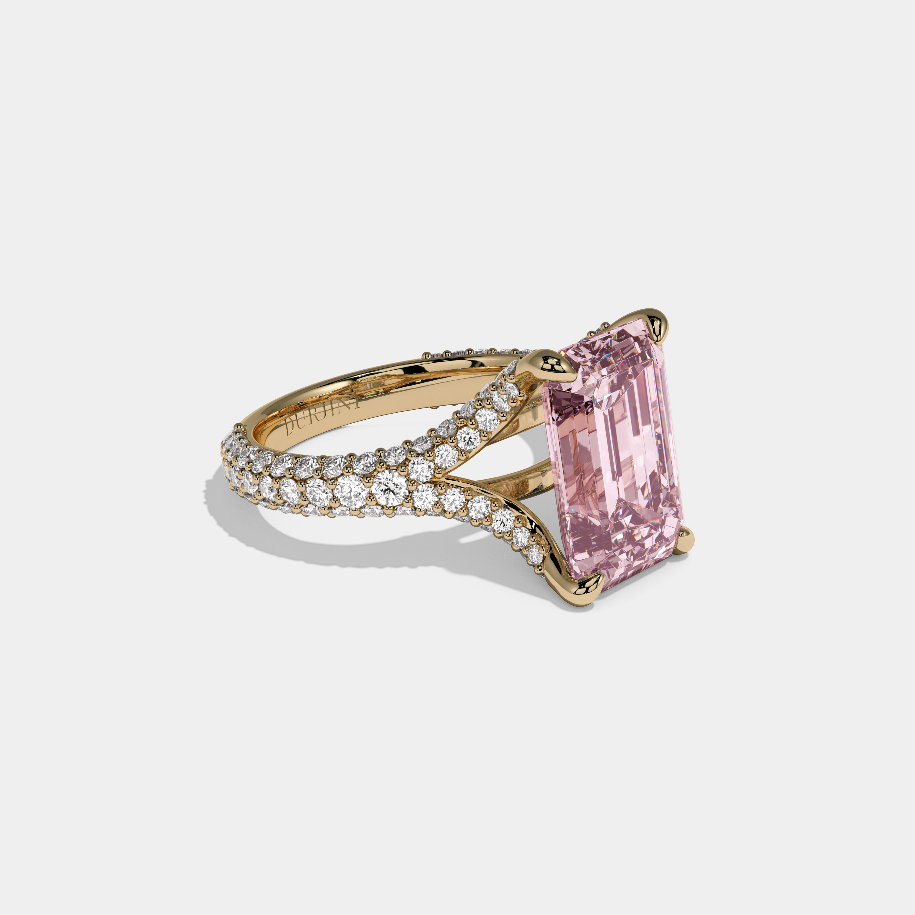 Charlotte Fancy Pink Emerald Cut Diamond Band Engagement Ring 8ct 18K Yellow Gold