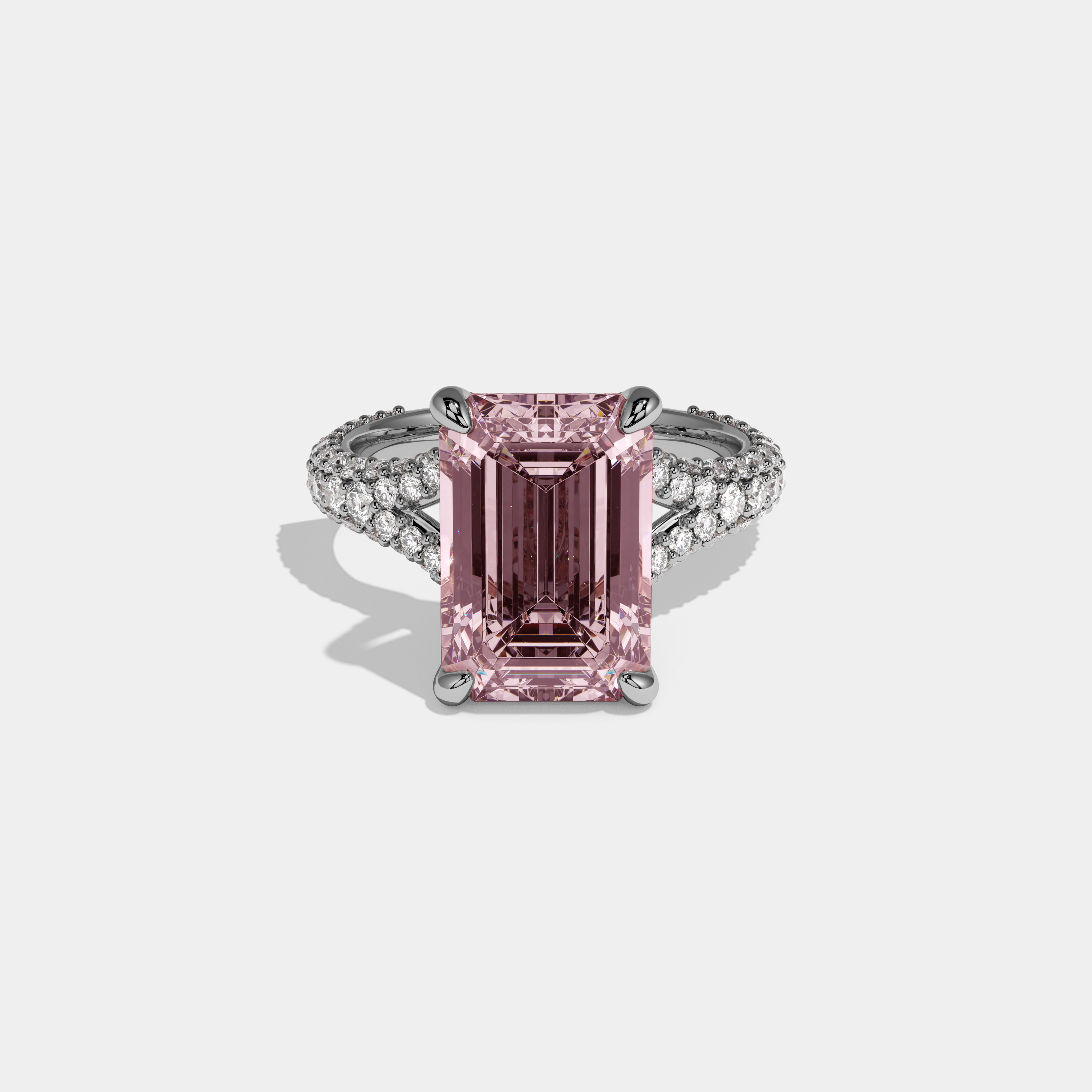 Beatrice Fancy Pink Emerald Cut Diamond Band Engagement Ring 8ct 18K White Gold