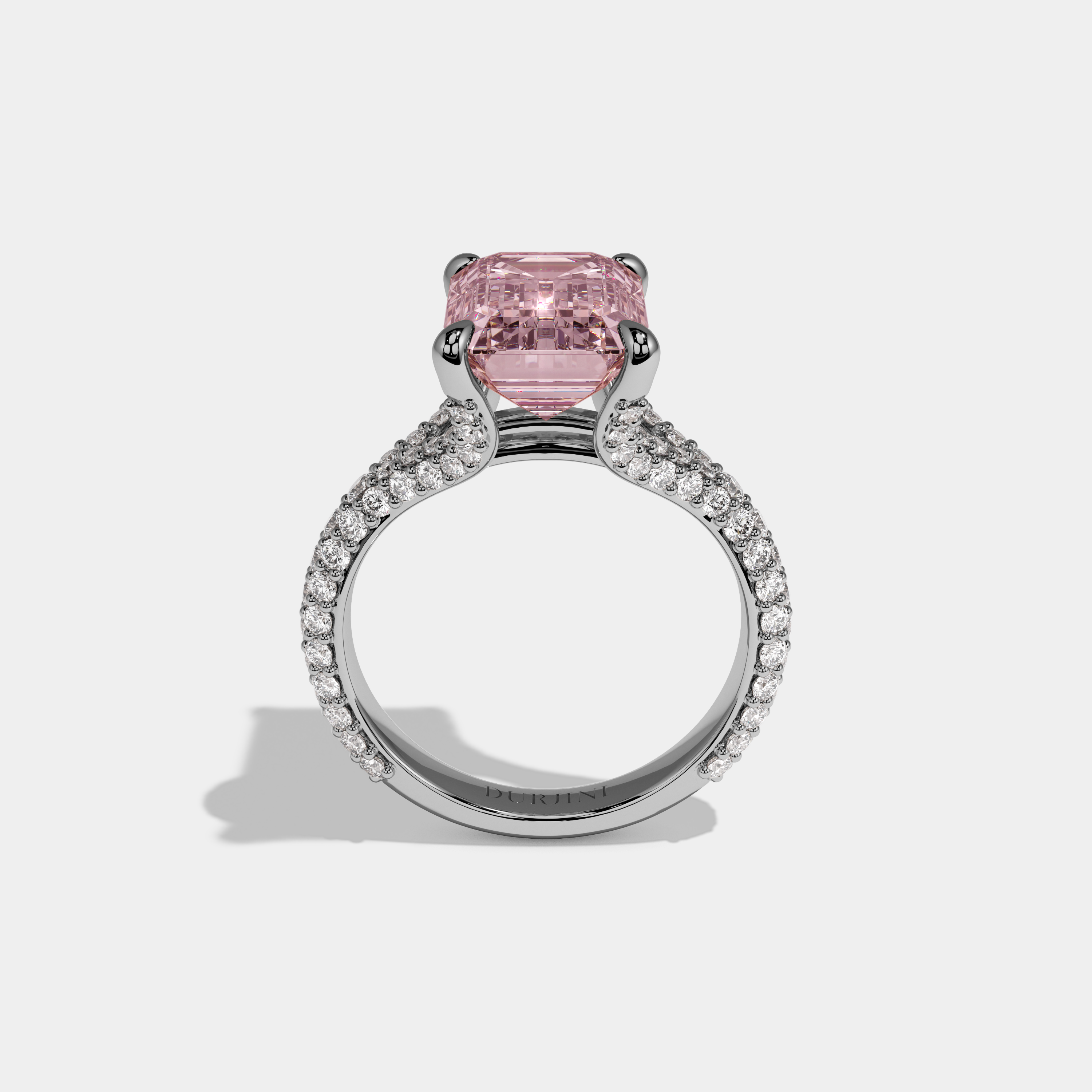 Beatrice Fancy Pink Emerald Cut Diamond Band Engagement Ring 8ct 18K White Gold